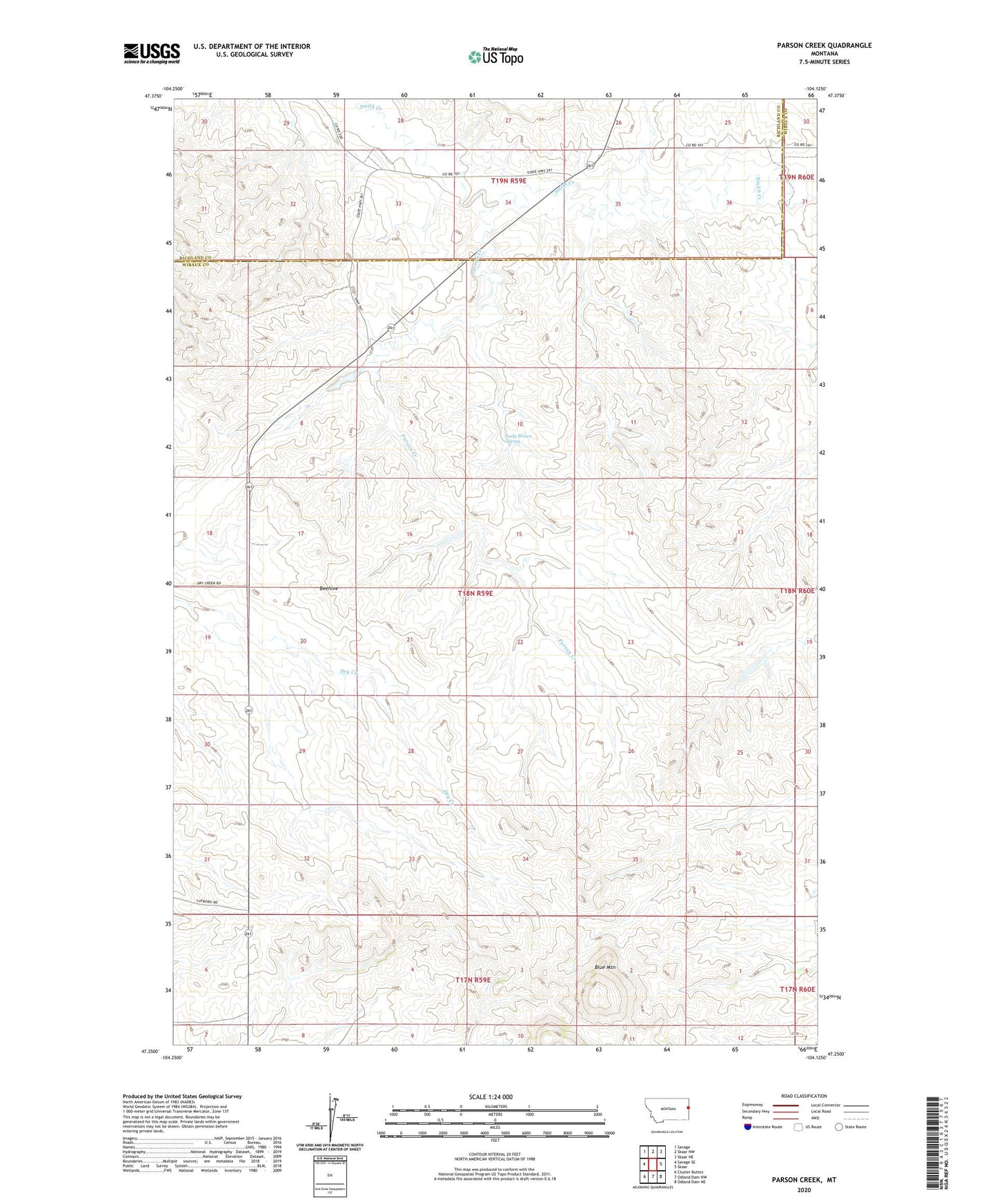 Parson Creek Montana US Topo Map Image