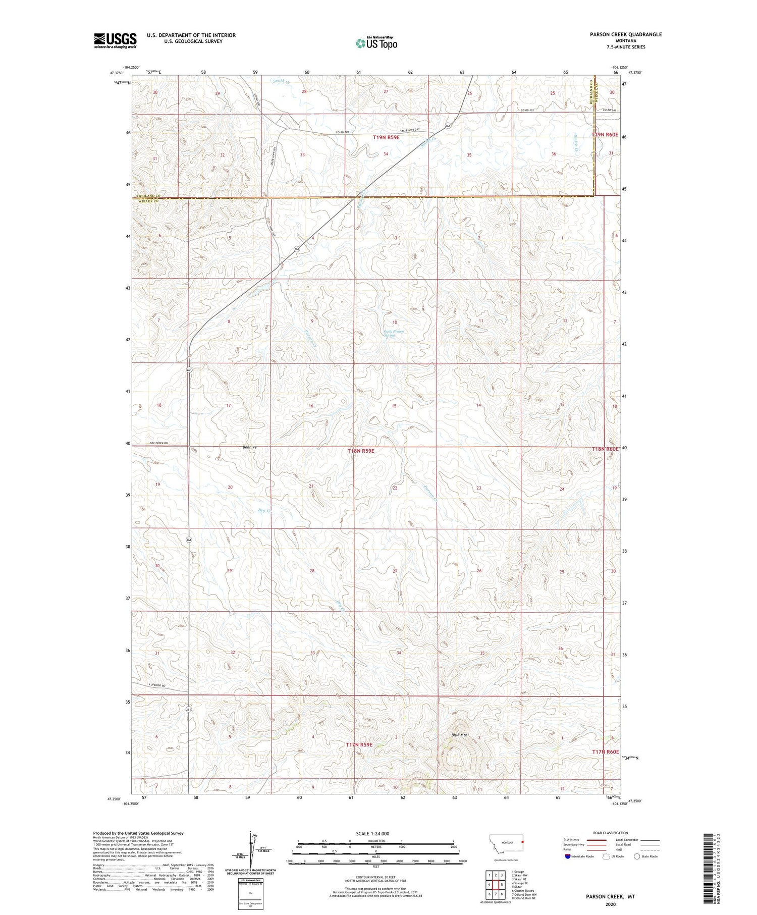 Parson Creek Montana US Topo Map Image