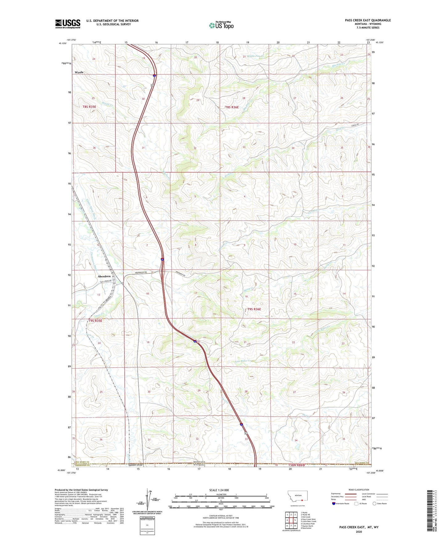 Pass Creek East Montana US Topo Map Image