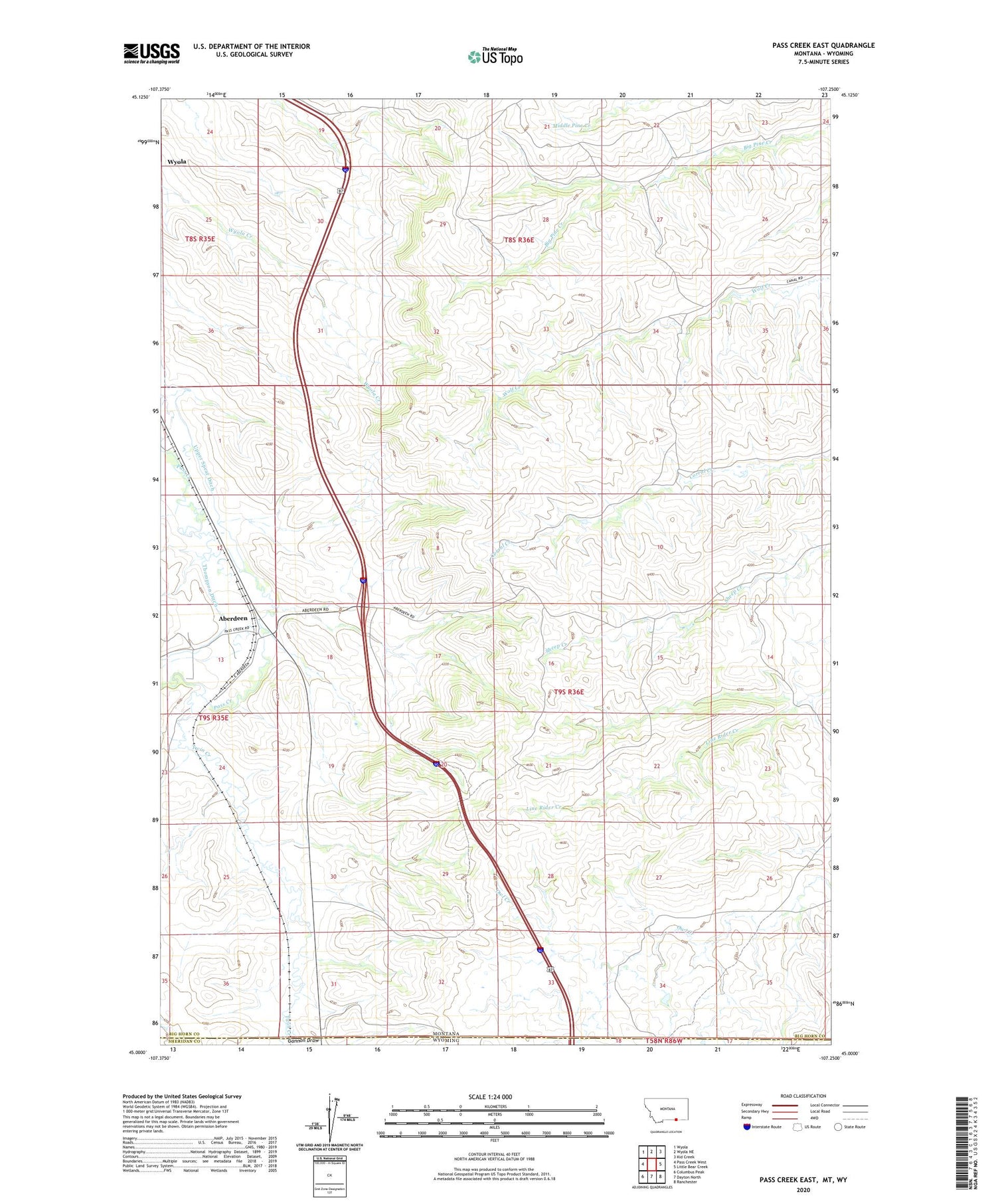 Pass Creek East Montana US Topo Map Image