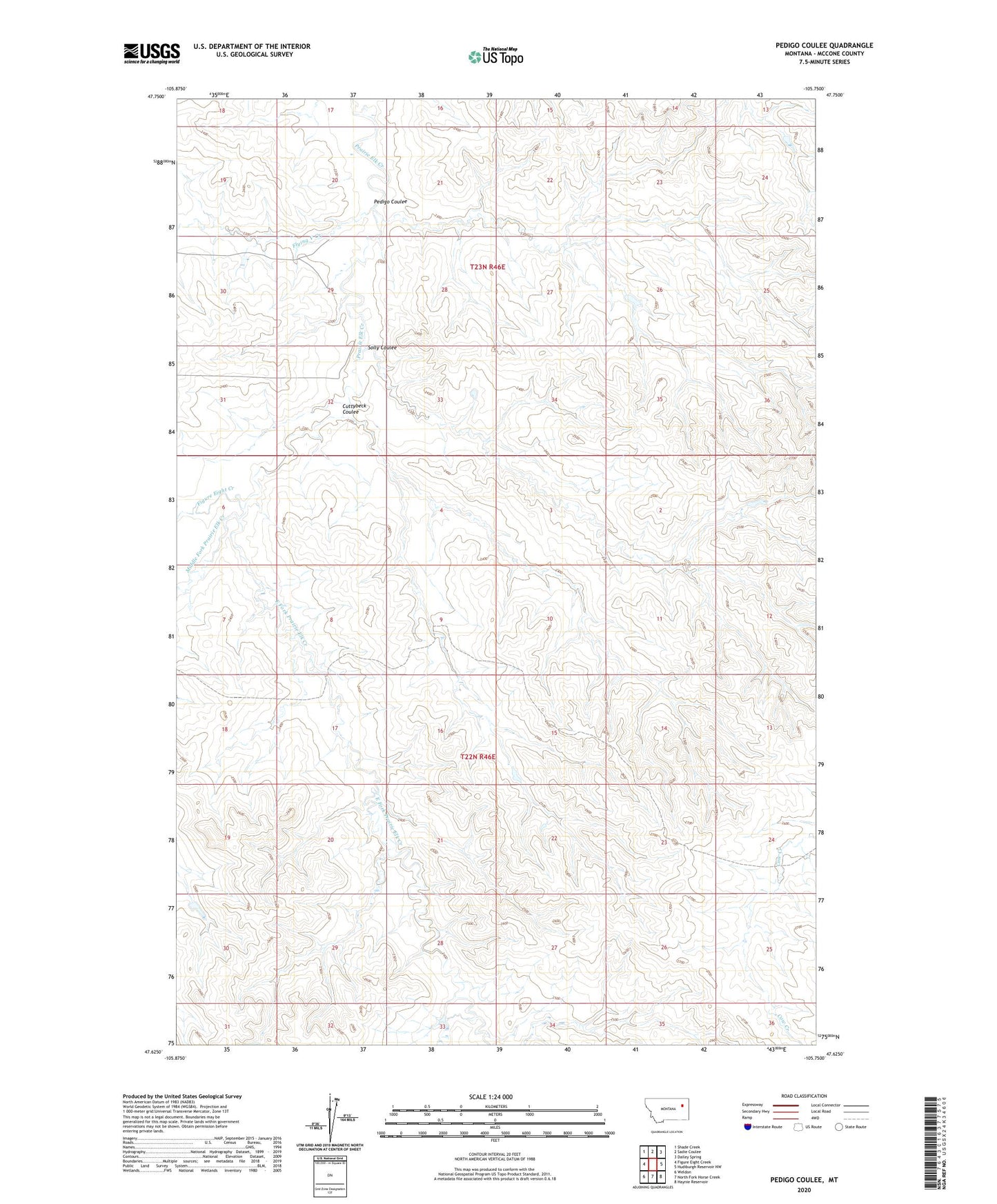 Pedigo Coulee Montana US Topo Map Image