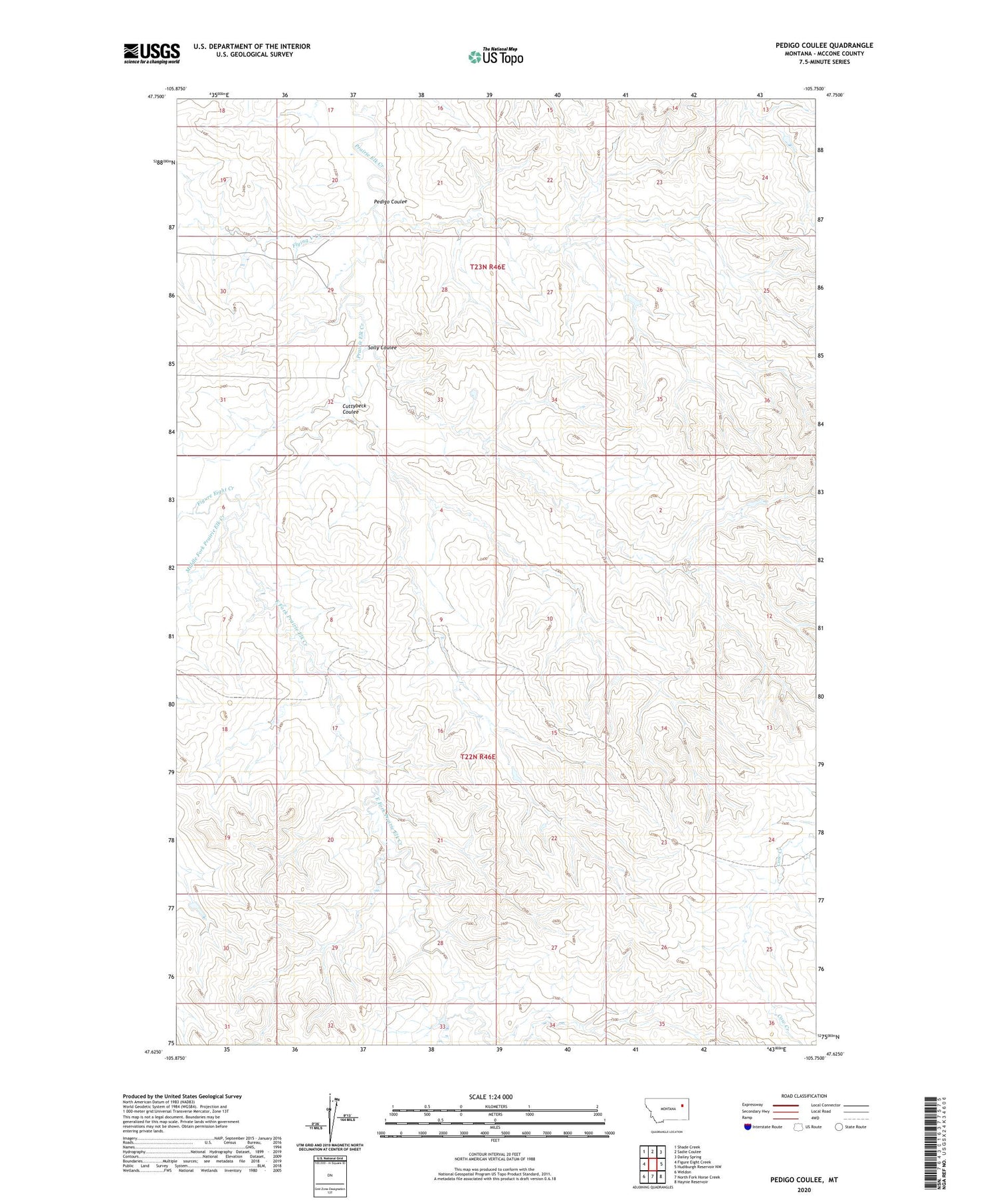 Pedigo Coulee Montana US Topo Map Image