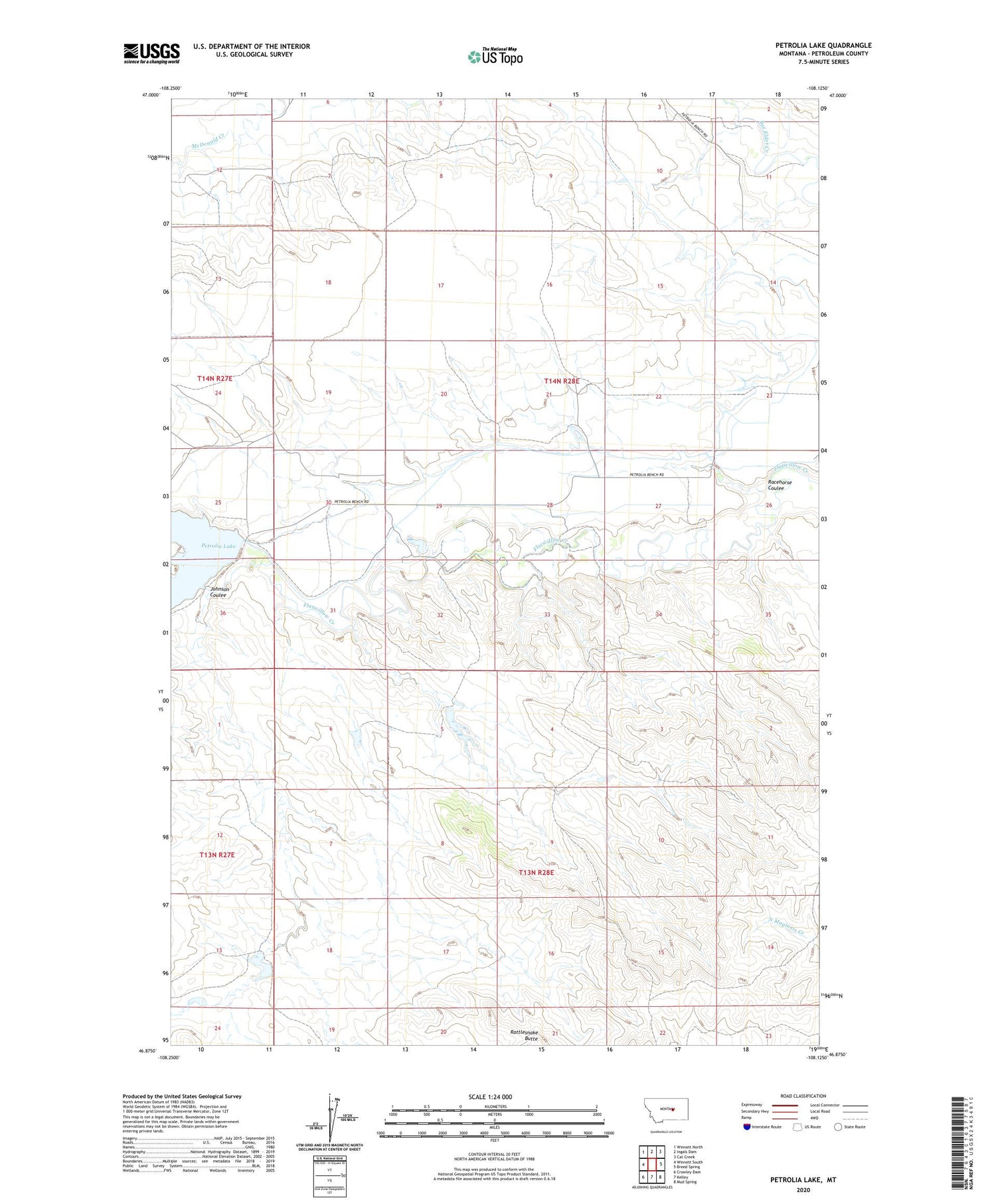 Petrolia Lake Montana US Topo Map Image