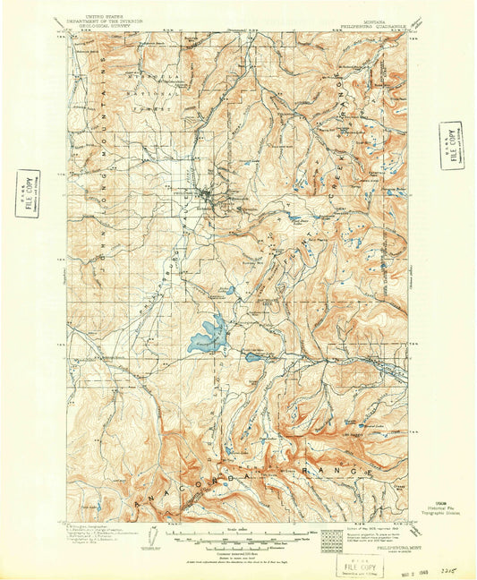 Historic 1908 Philipsburg Montana 30'x30' Topo Map Image