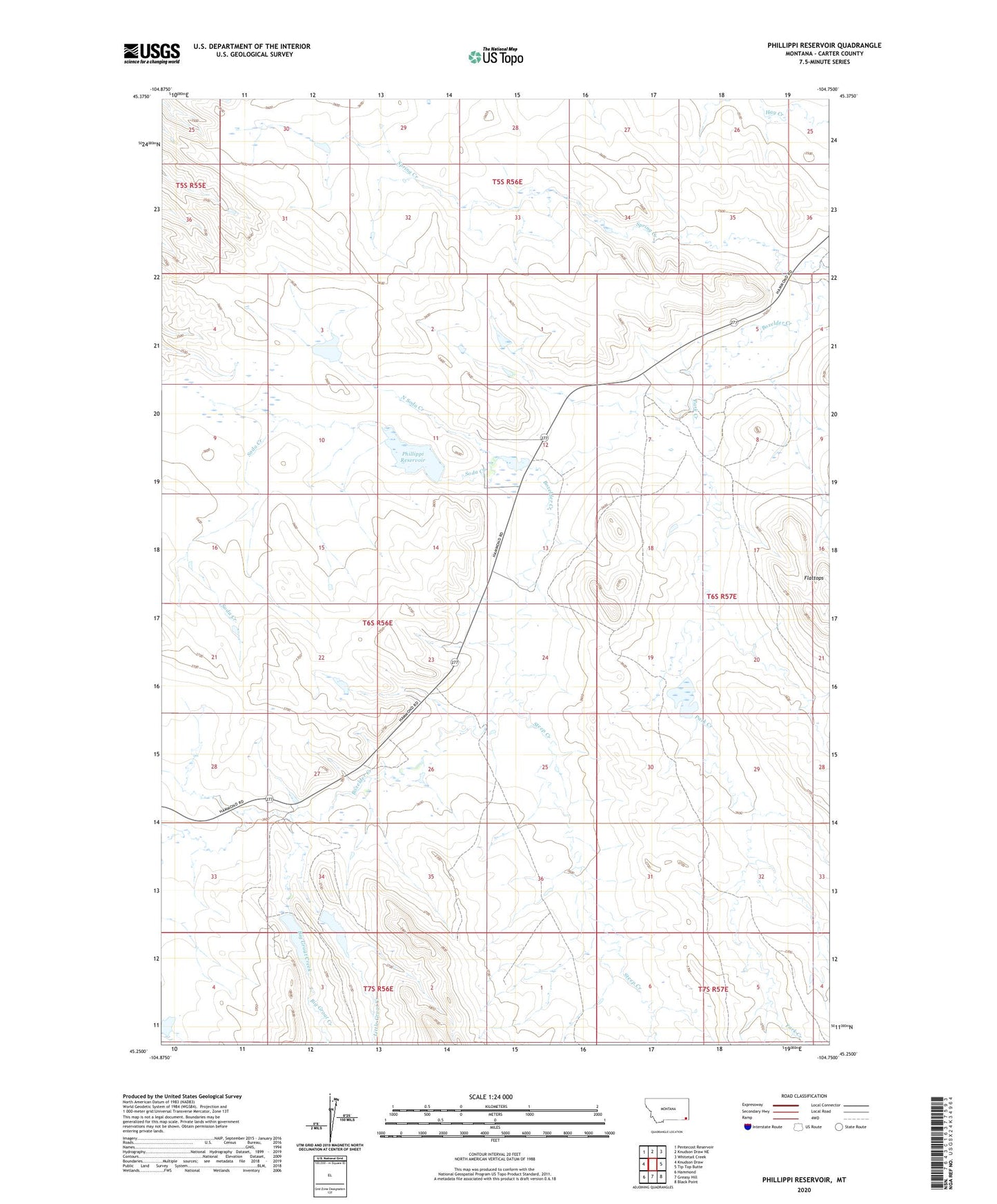 Phillippi Reservoir Montana US Topo Map Image