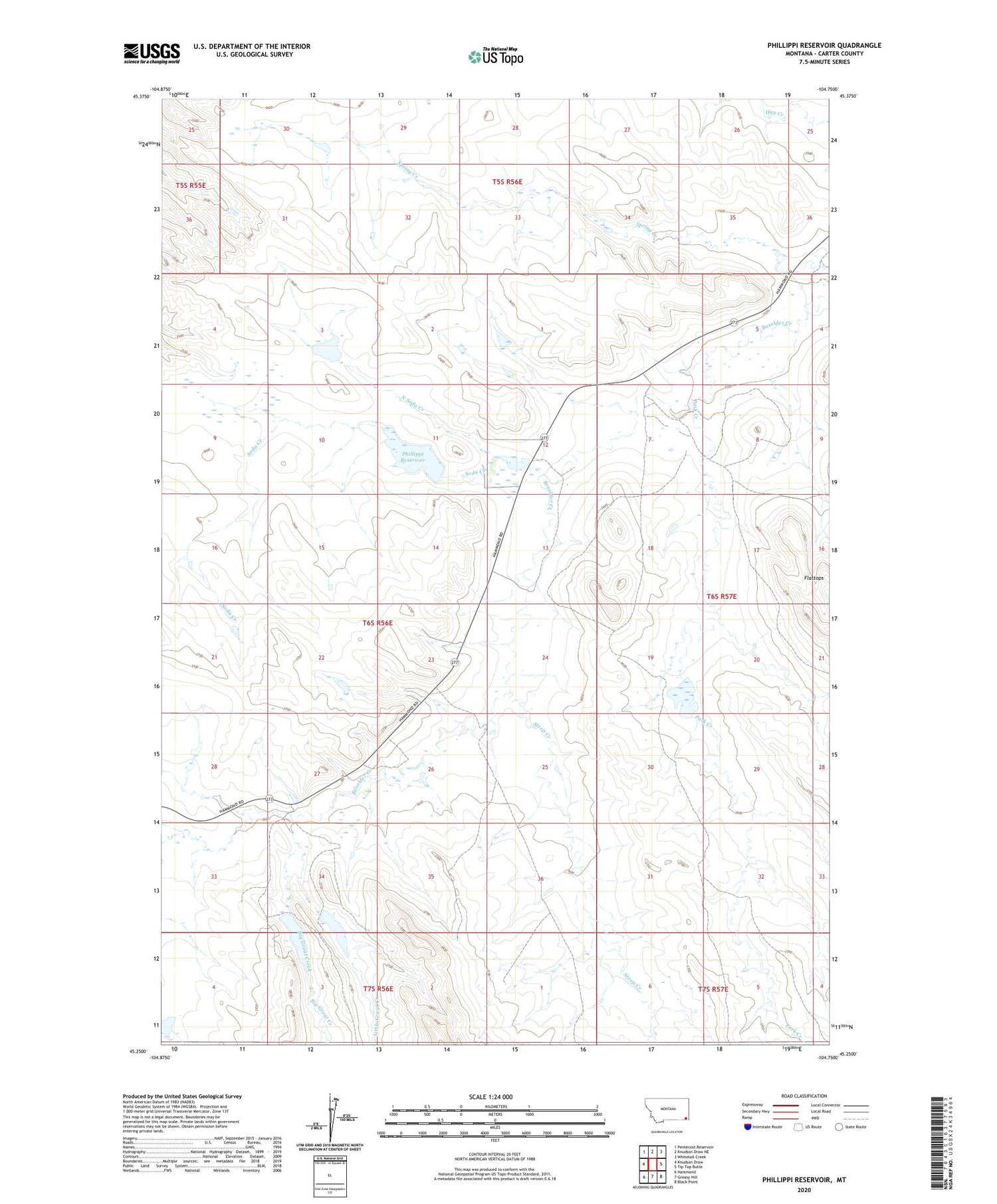 Phillippi Reservoir Montana US Topo Map Image