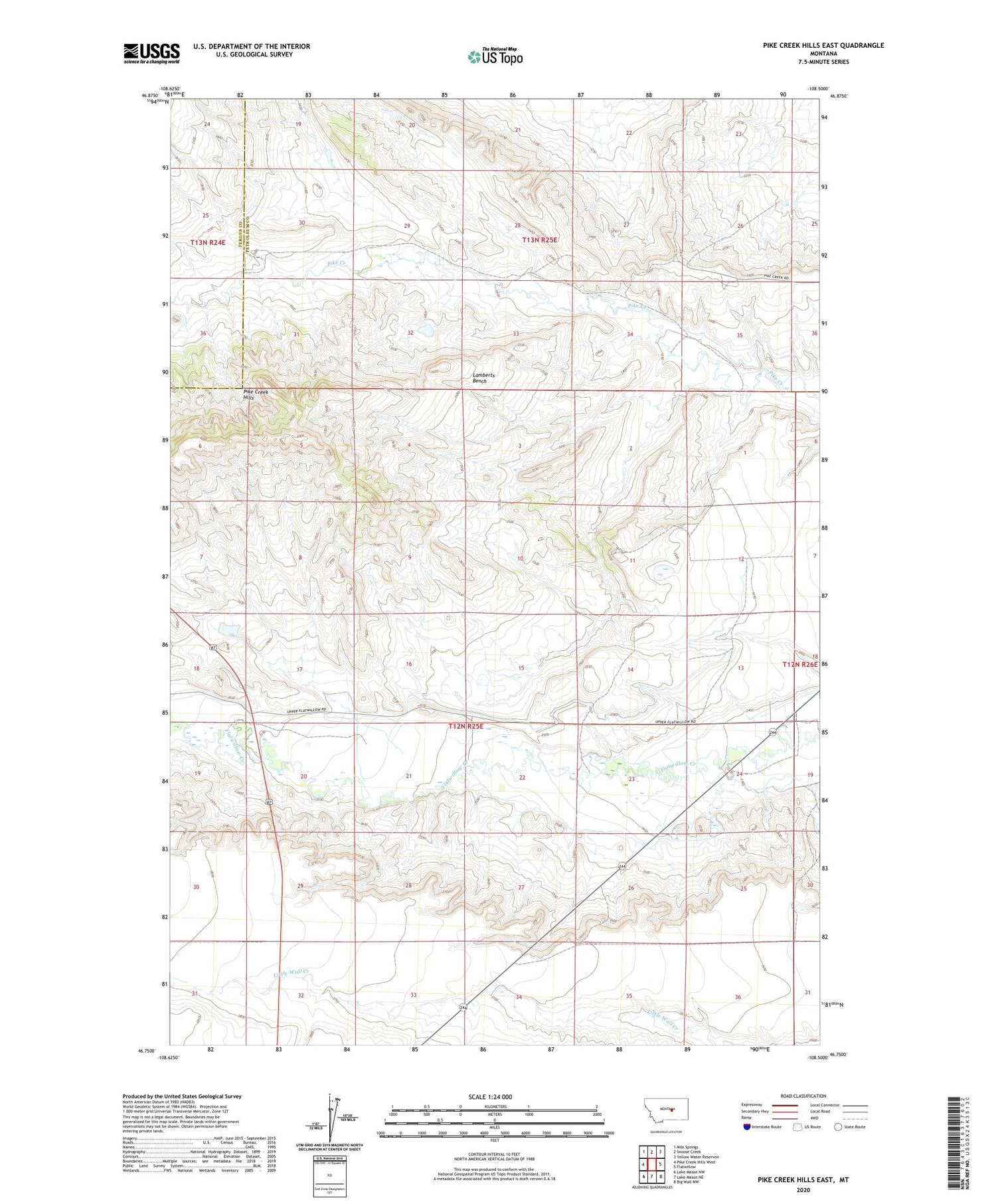 Pike Creek Hills East Montana US Topo Map Image