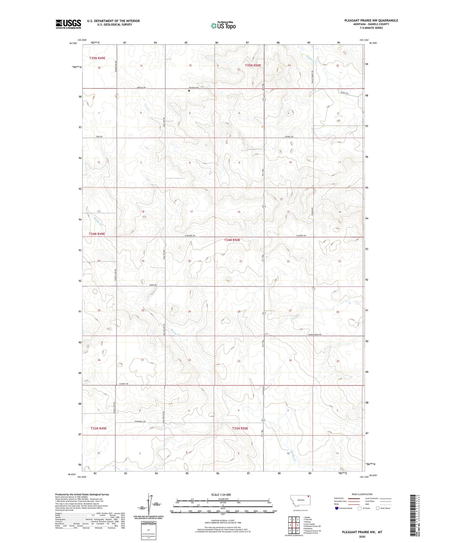 Pleasant Prairie NW Montana US Topo Map Image