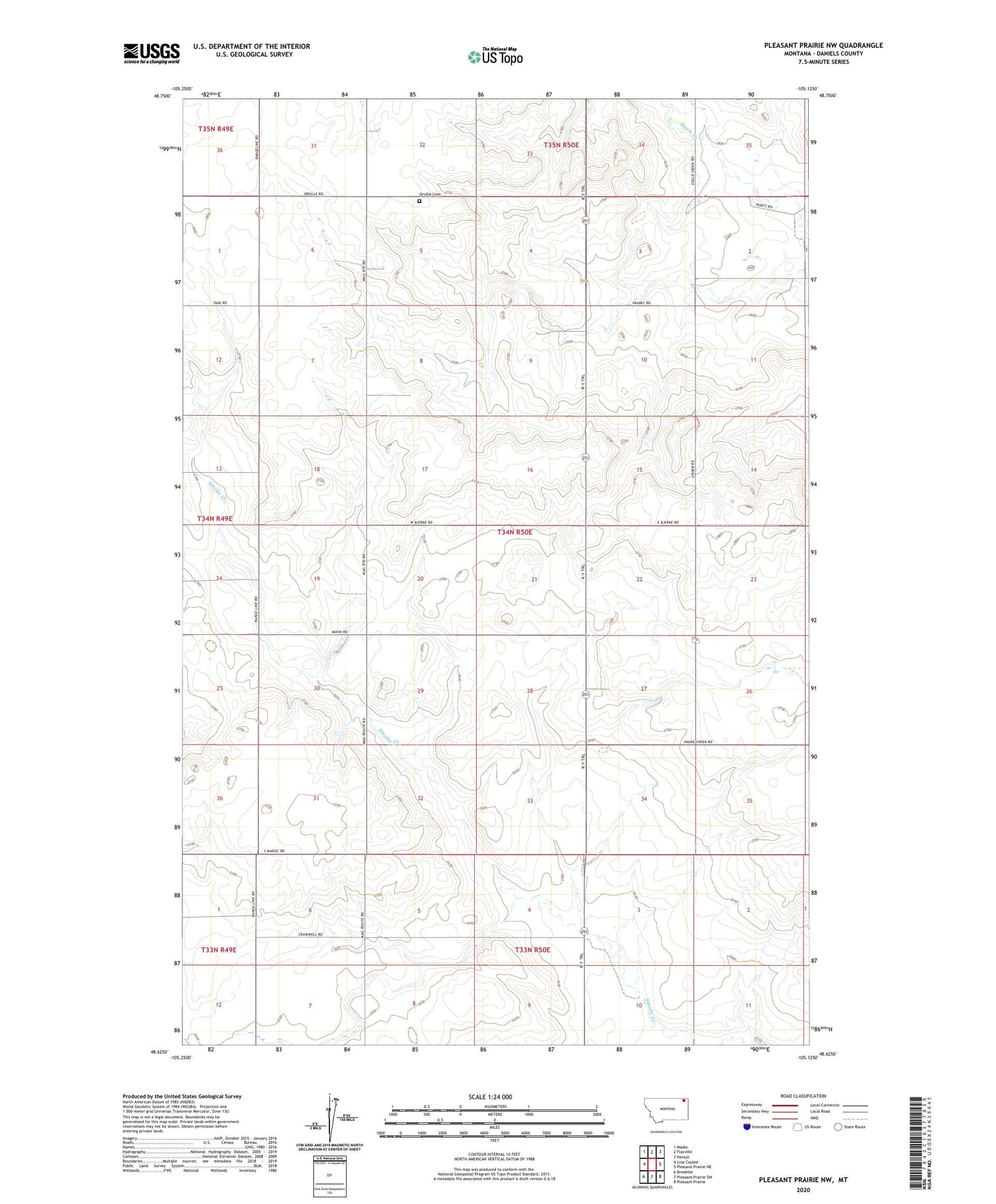 Pleasant Prairie NW Montana US Topo Map Image