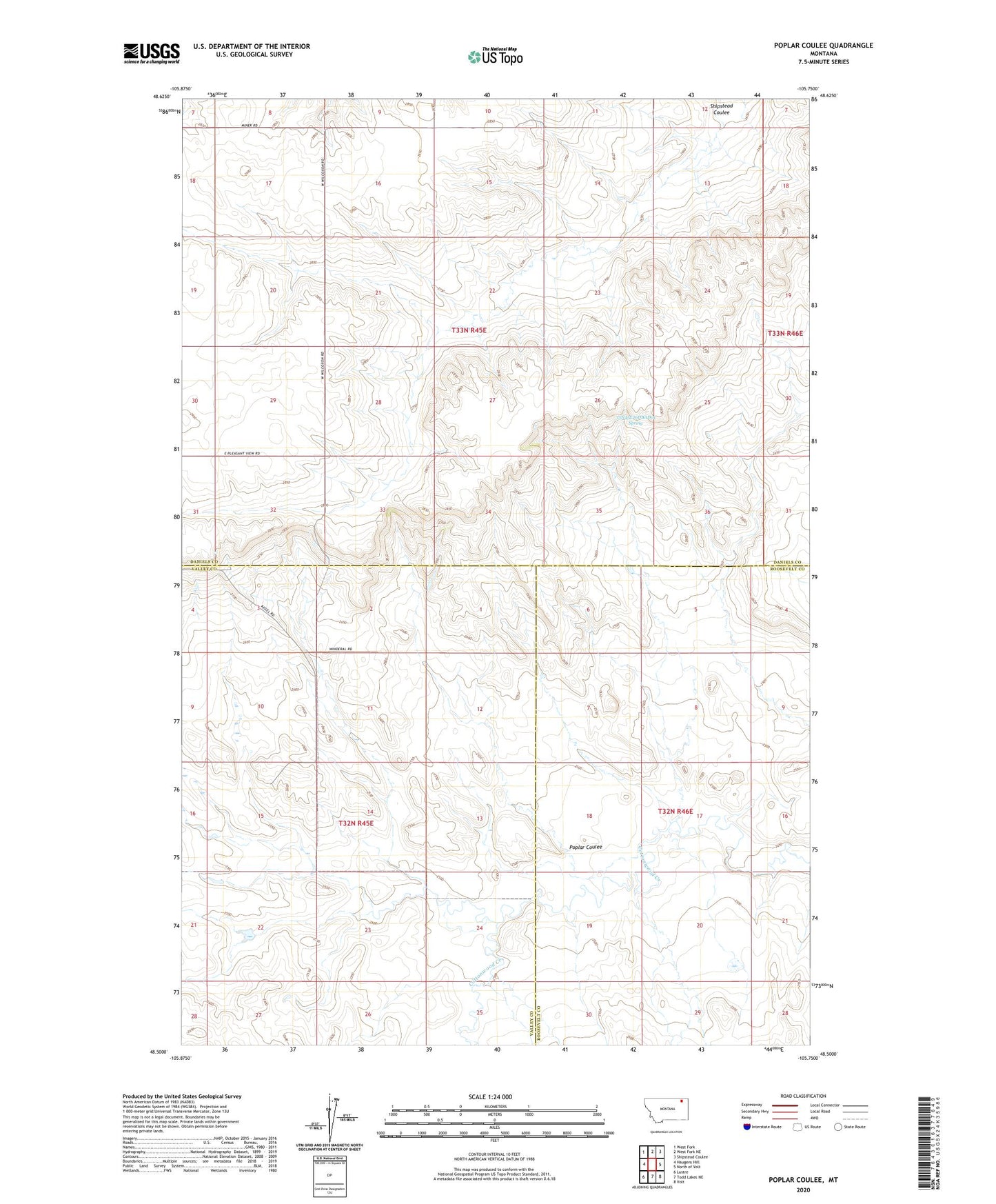 Poplar Coulee Montana US Topo Map Image