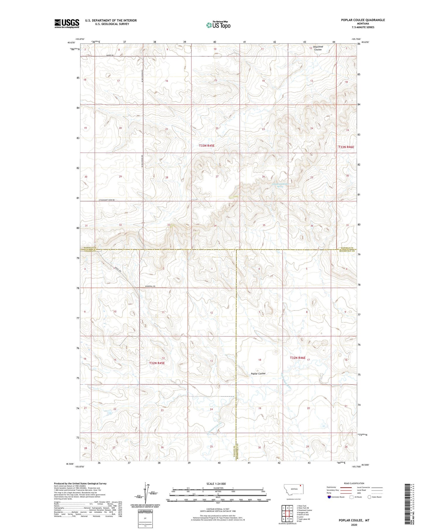 Poplar Coulee Montana US Topo Map Image