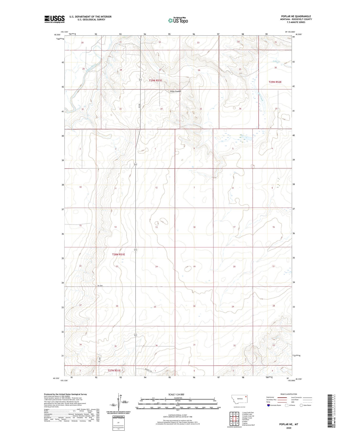 Poplar NE Montana US Topo Map Image
