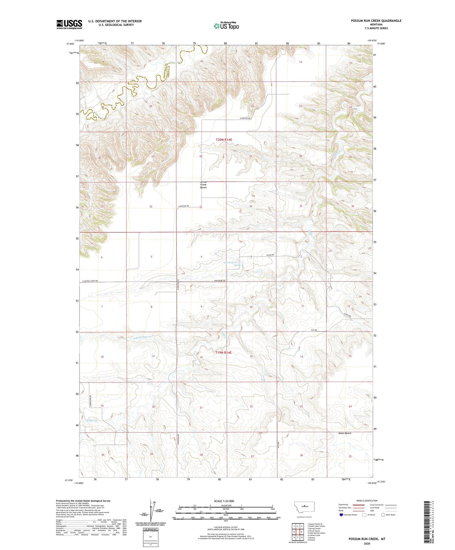 Possum Run Creek Montana US Topo Map Image