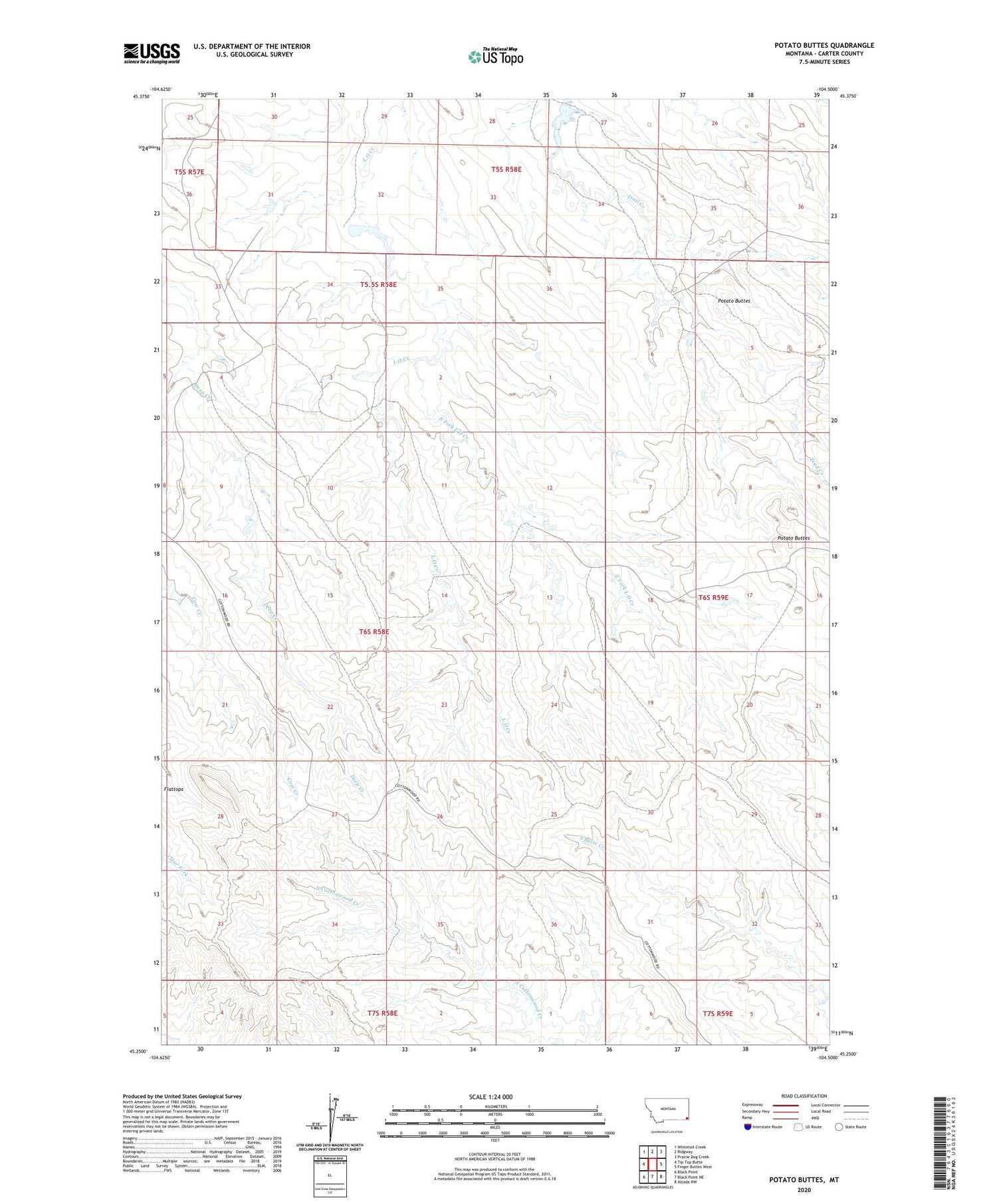 Potato Buttes Montana US Topo Map Image