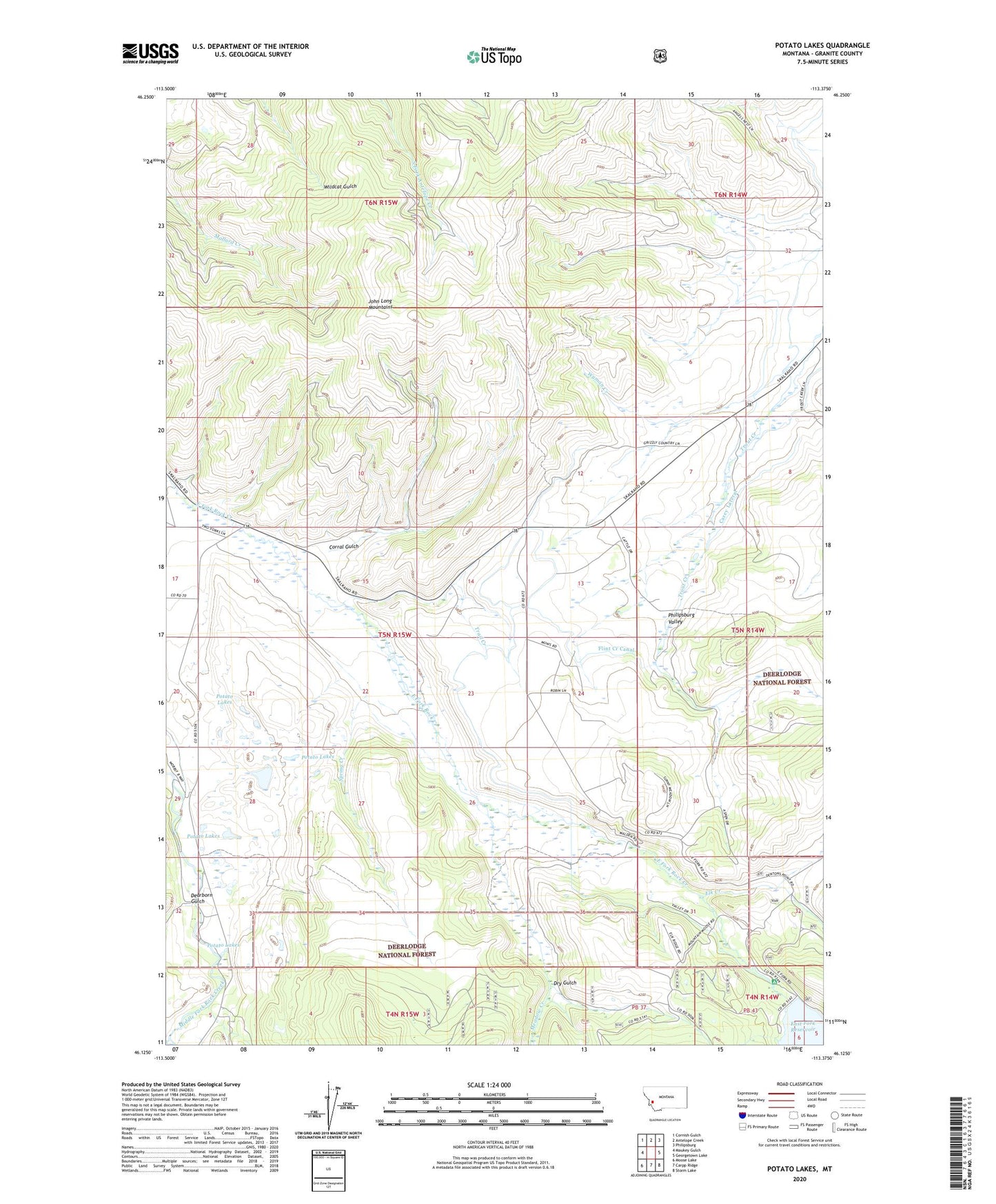 Potato Lakes Montana US Topo Map Image