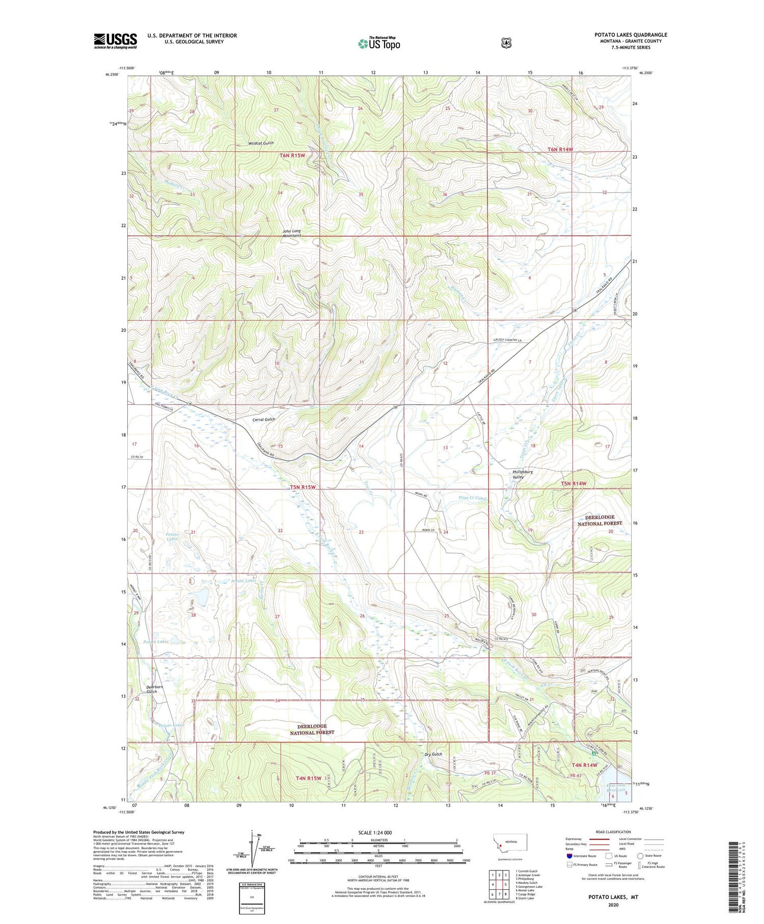 Potato Lakes Montana US Topo Map Image