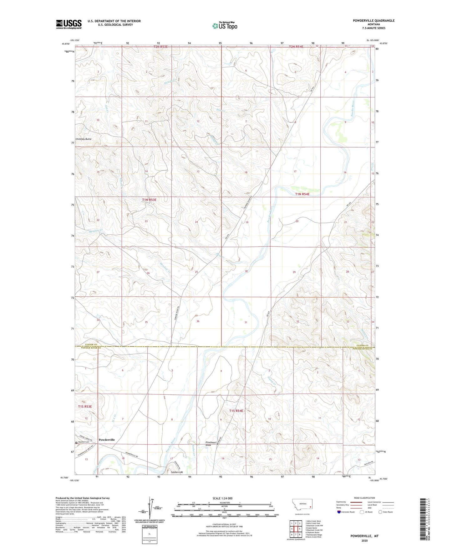 Powderville Montana US Topo Map Image
