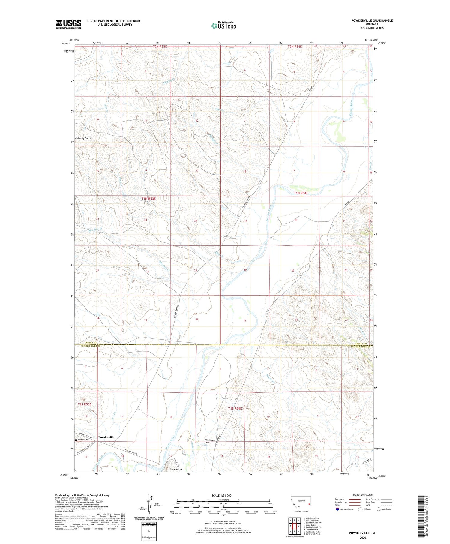 Powderville Montana US Topo Map Image