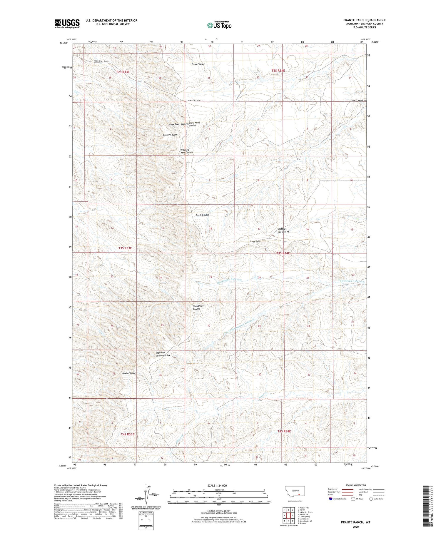 Prante Ranch Montana US Topo Map Image