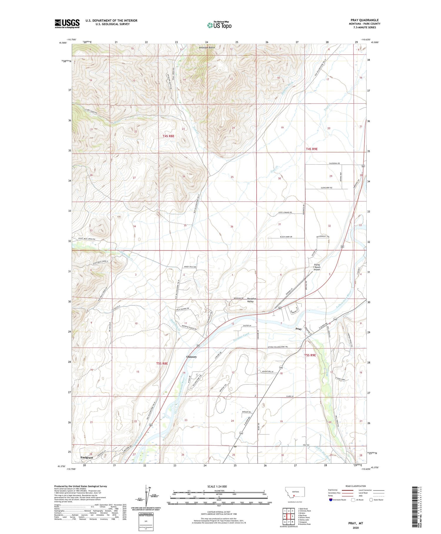 Pray Montana US Topo Map Image