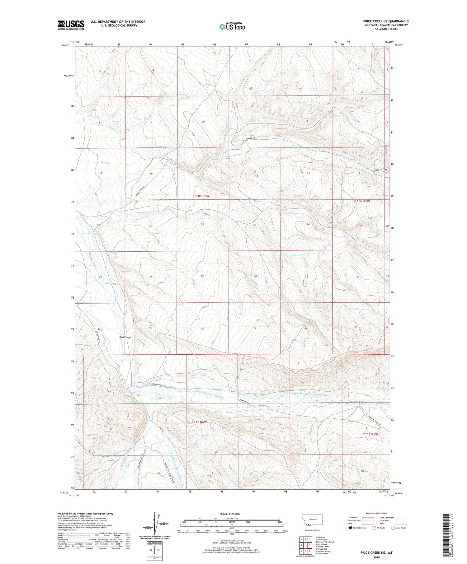 Price Creek NE Montana US Topo Map Image