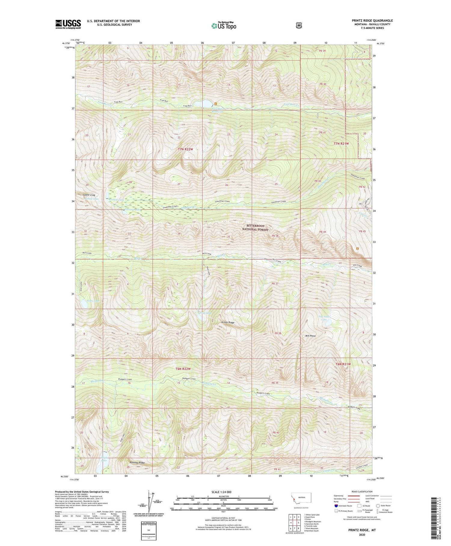 Printz Ridge Montana US Topo Map Image