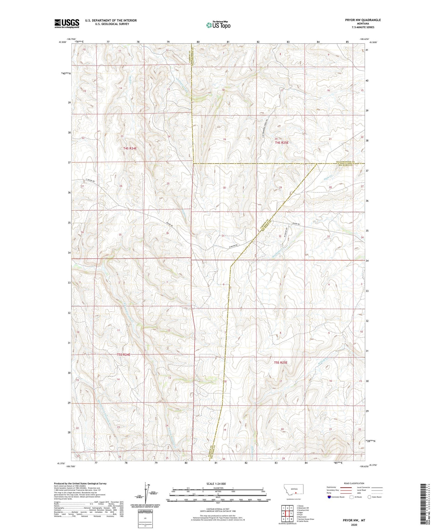 Pryor NW Montana US Topo Map Image
