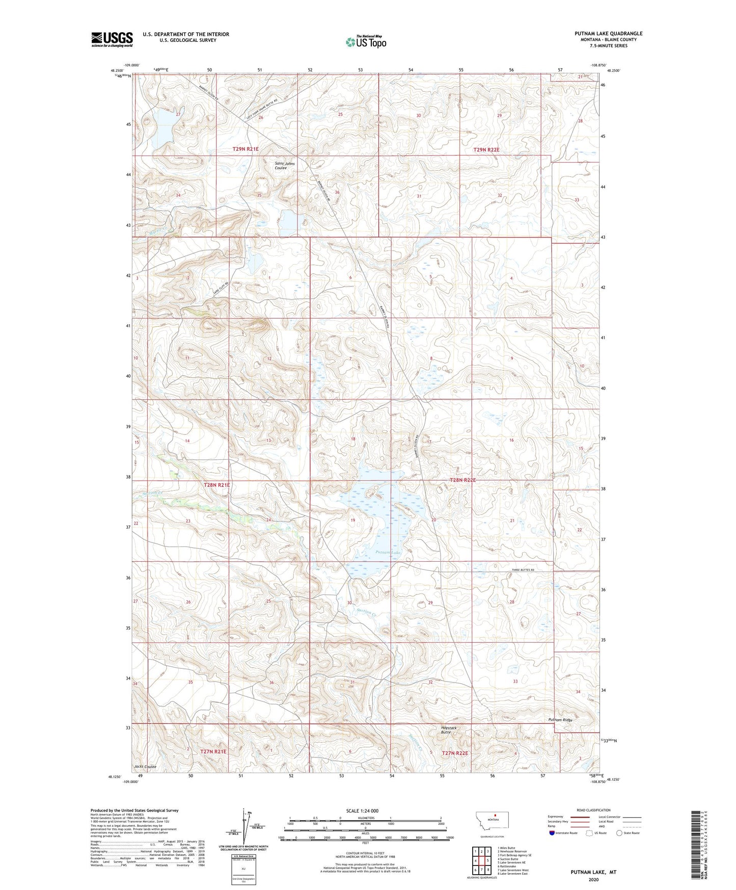 Putnam Lake Montana US Topo Map Image