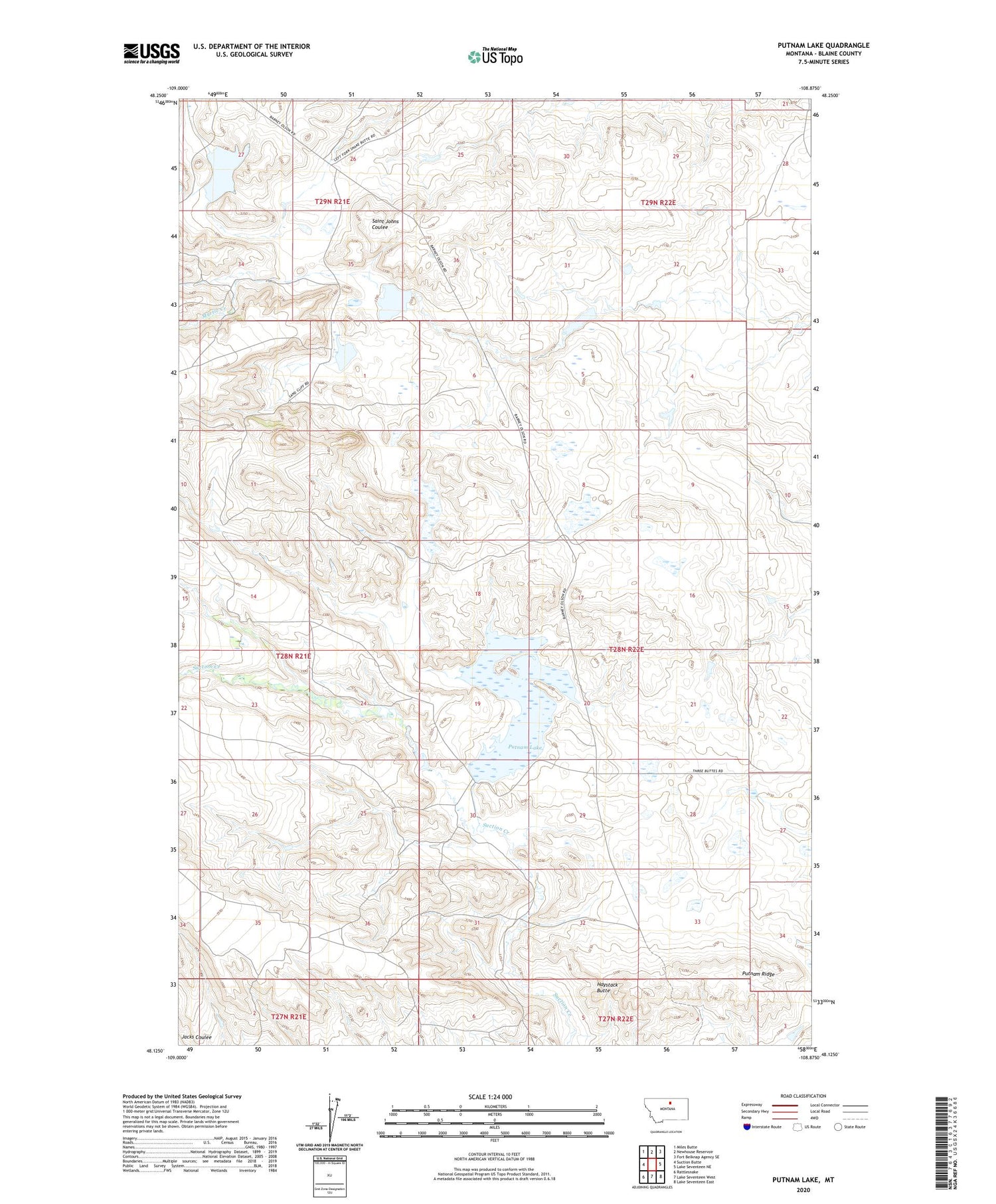 Putnam Lake Montana US Topo Map Image