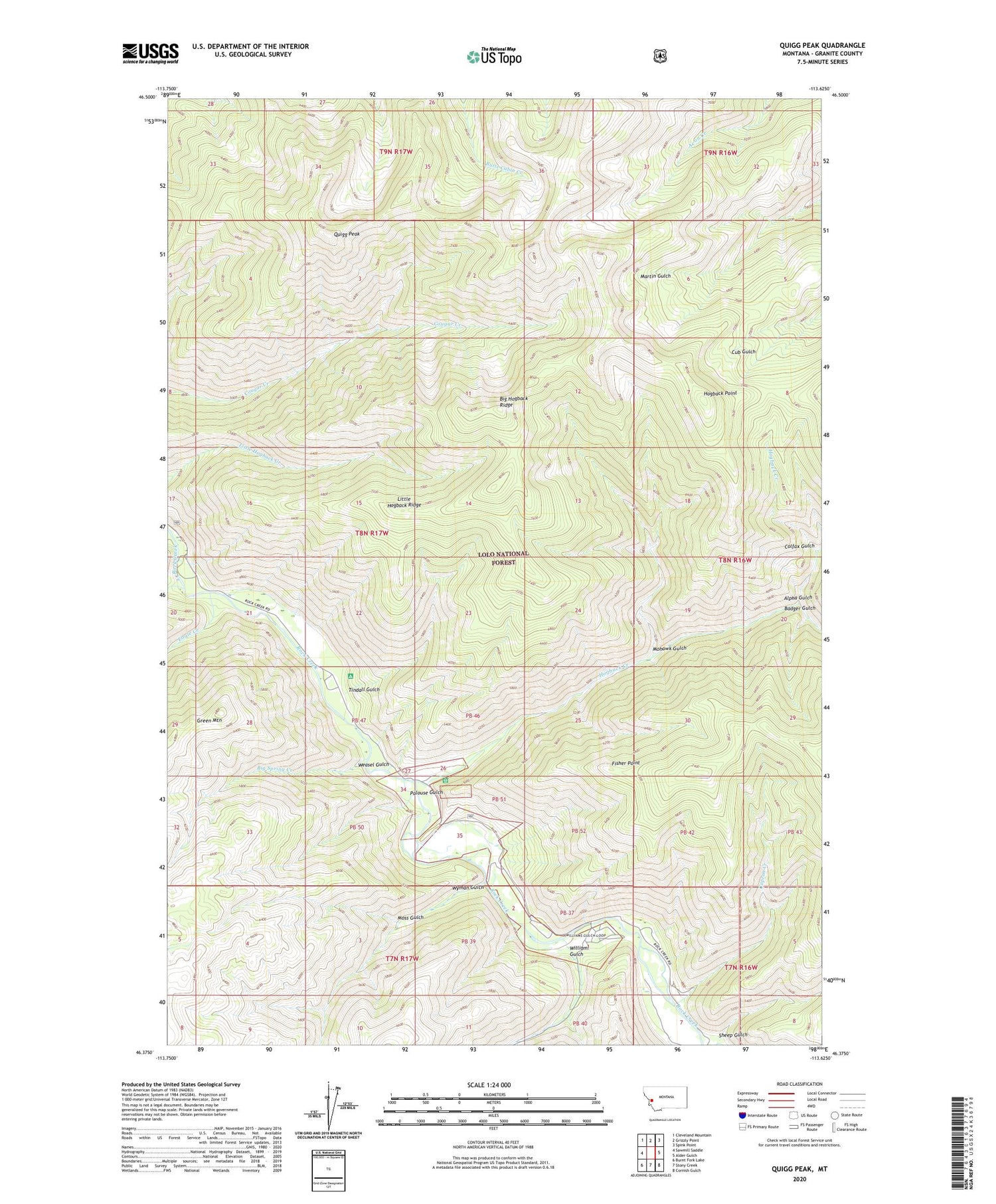 Quigg Peak Montana US Topo Map Image