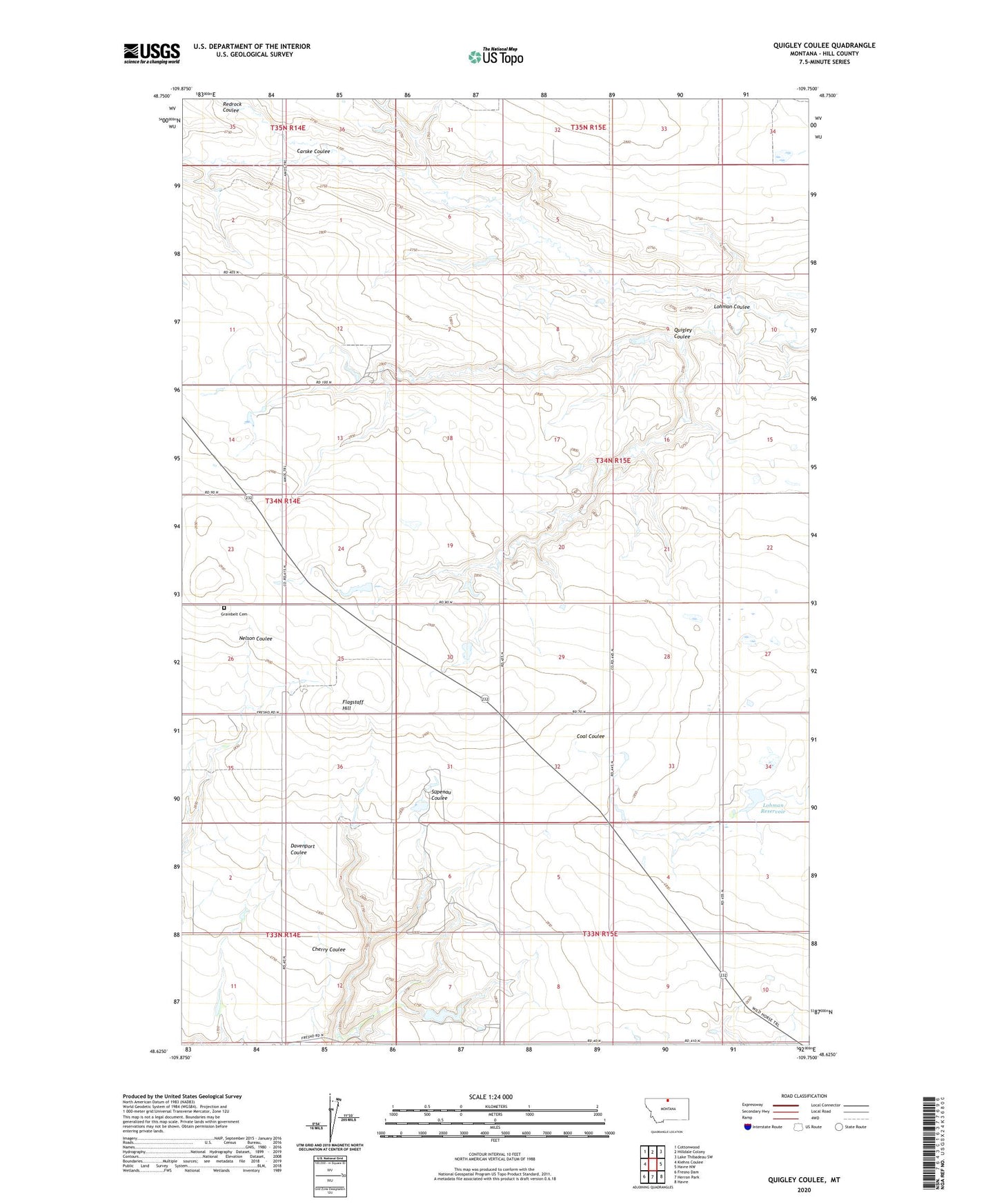 Quigley Coulee Montana US Topo Map Image