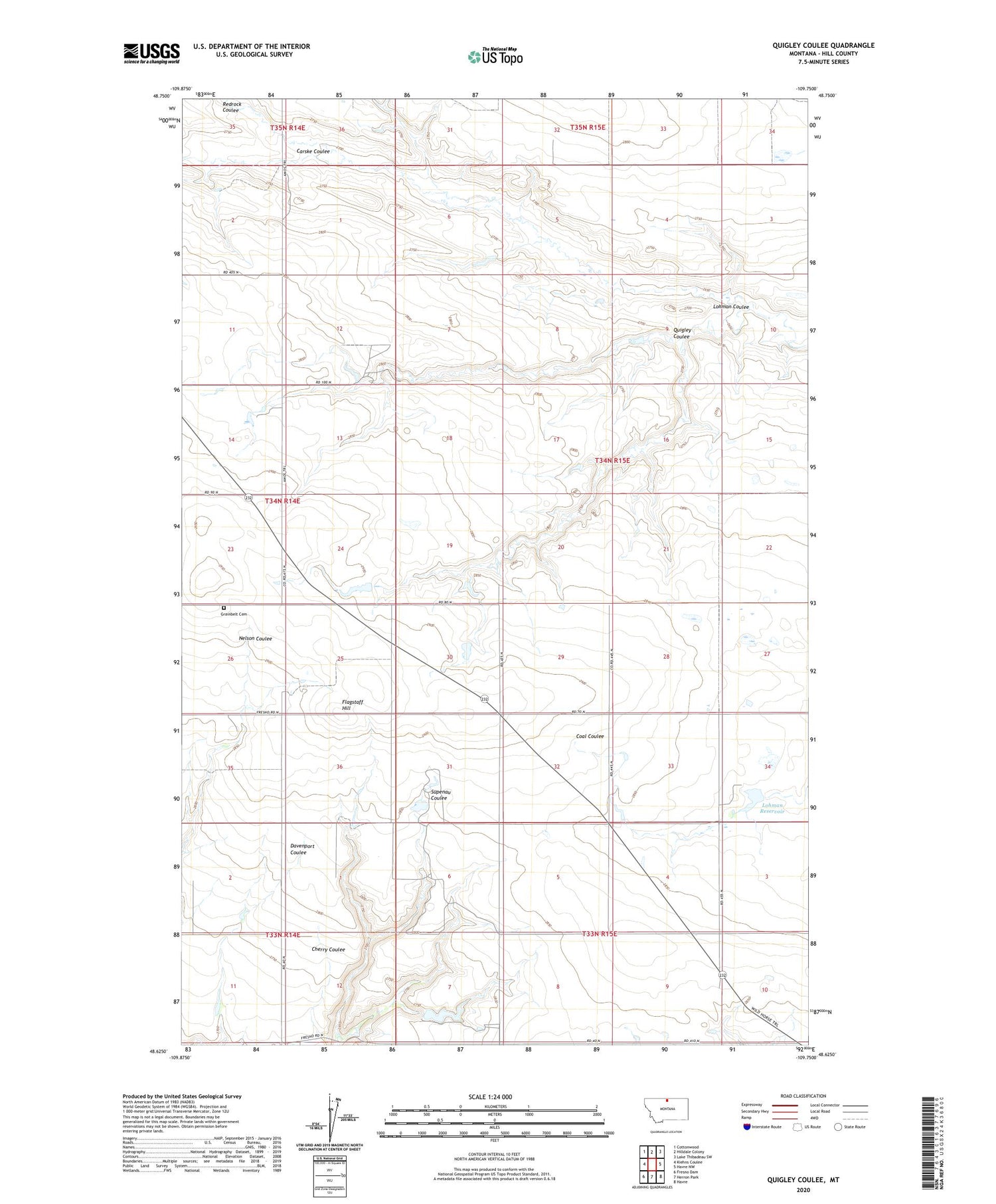 Quigley Coulee Montana US Topo Map Image