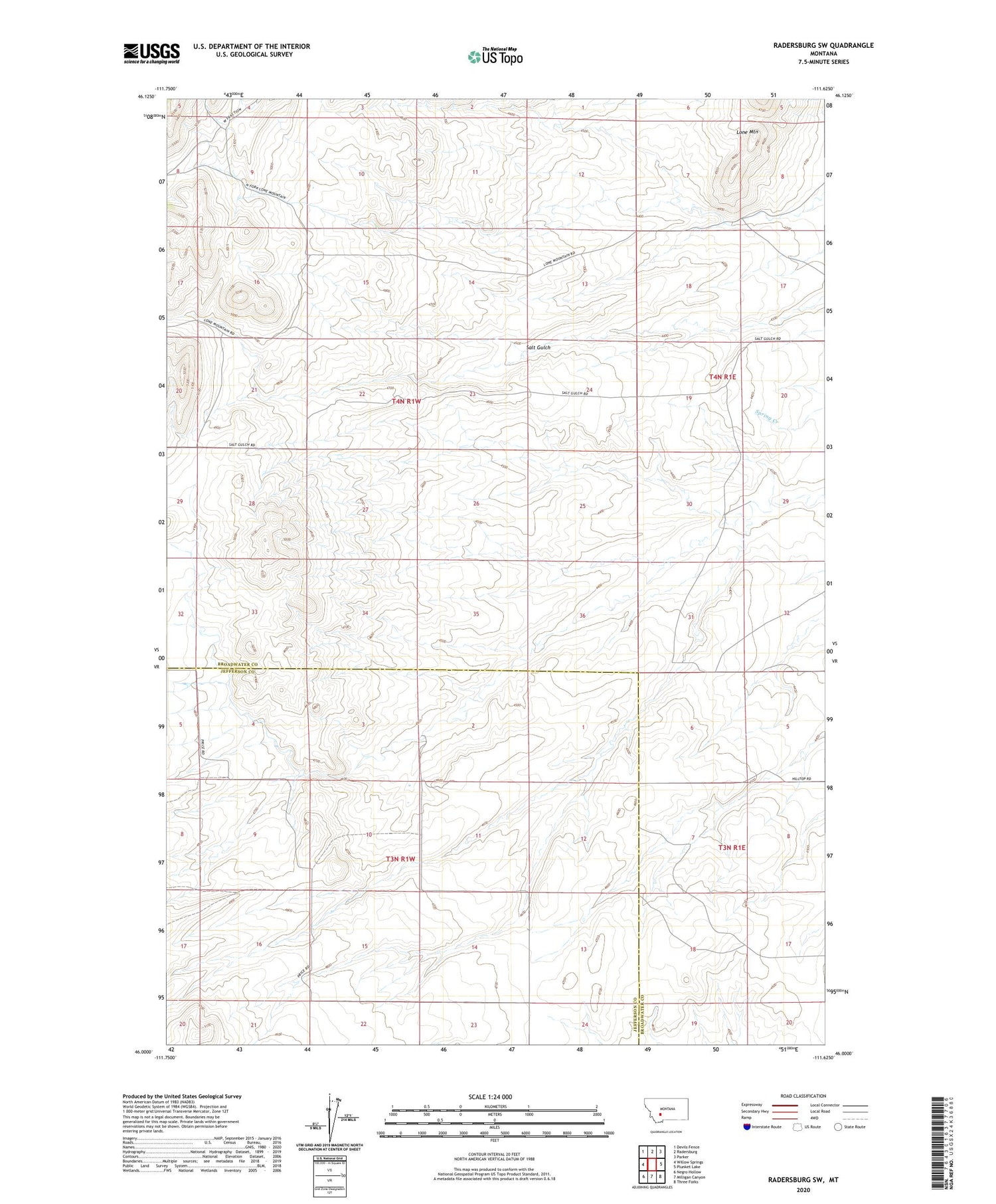 Radersburg SW Montana US Topo Map Image