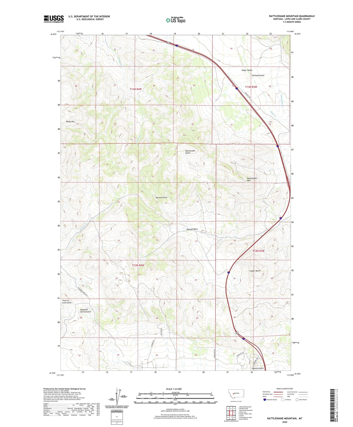 Rattlesnake Mountain Montana US Topo Map Image