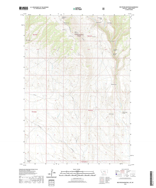 Red Pryor Mountain Montana US Topo Map Image