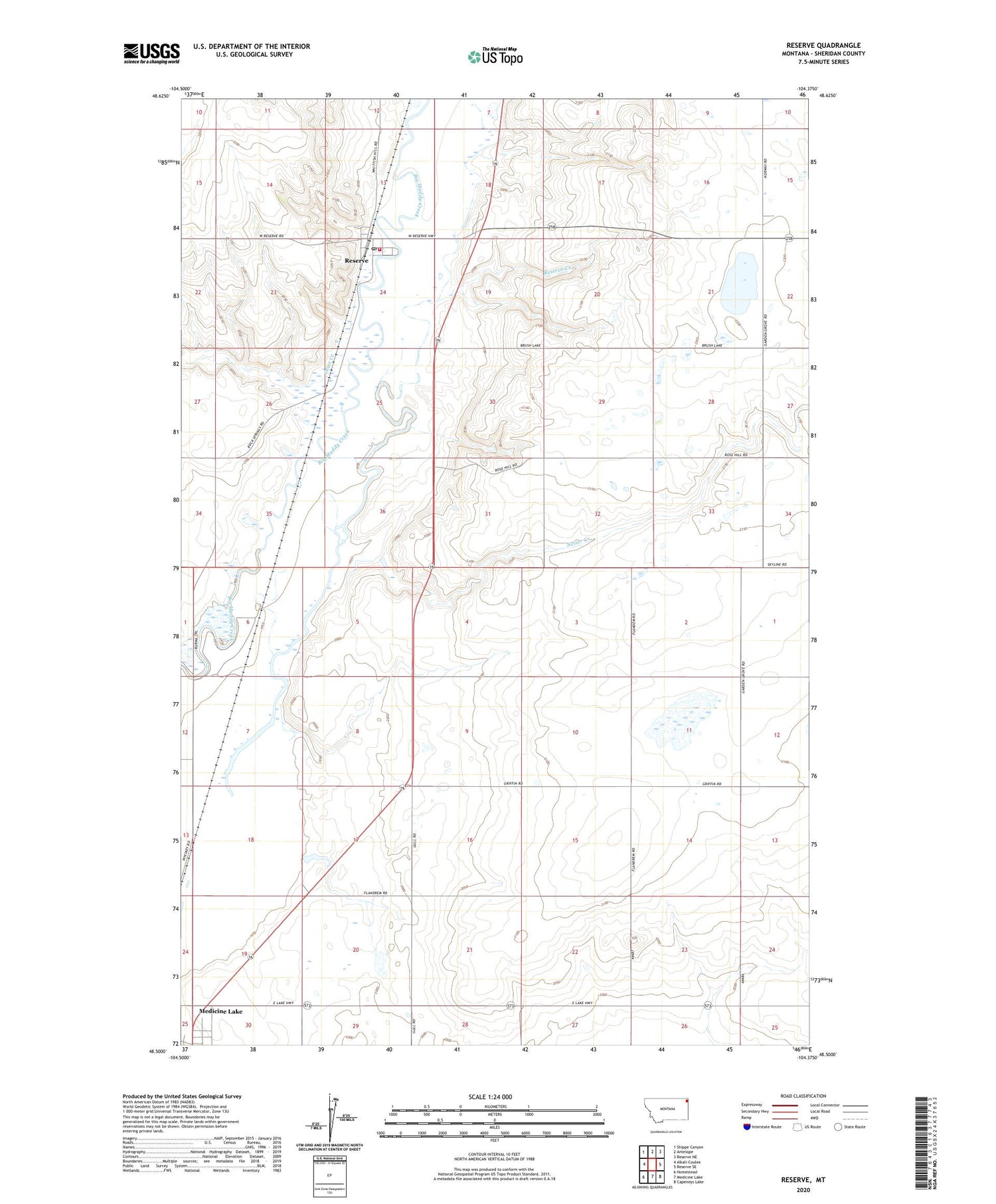 Reserve Montana US Topo Map Image