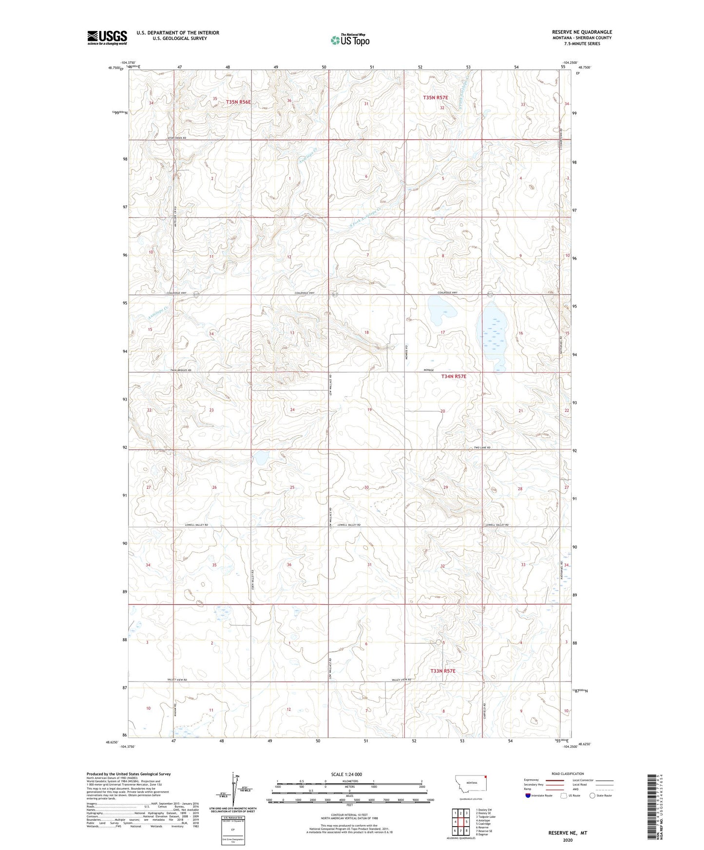 Reserve NE Montana US Topo Map Image
