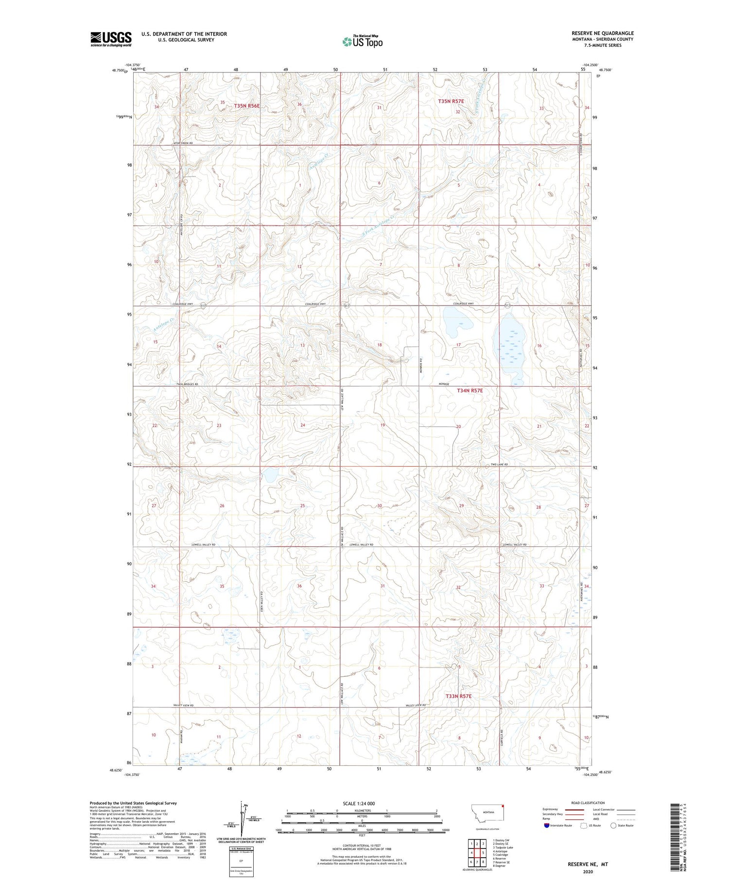 Reserve NE Montana US Topo Map Image