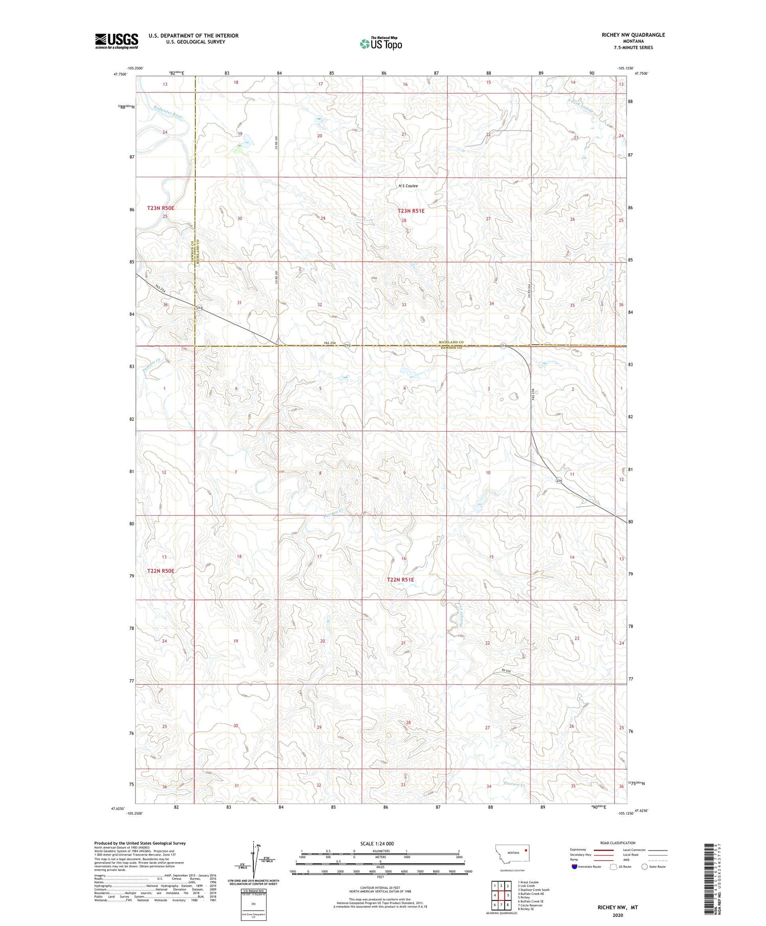 Richey NW Montana US Topo Map Image