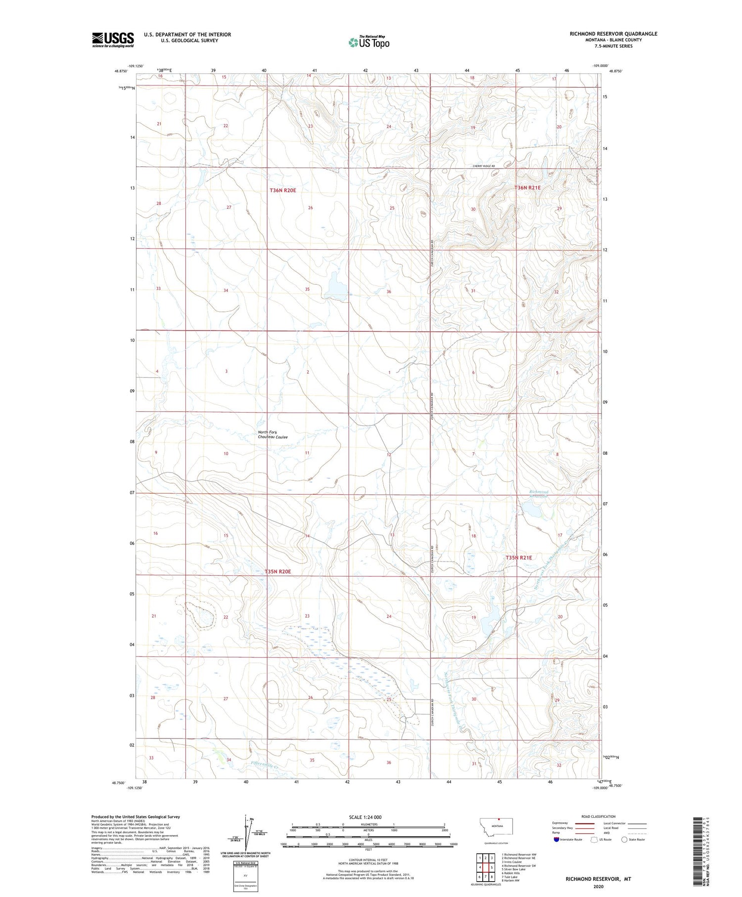 Richmond Reservoir Montana US Topo Map Image