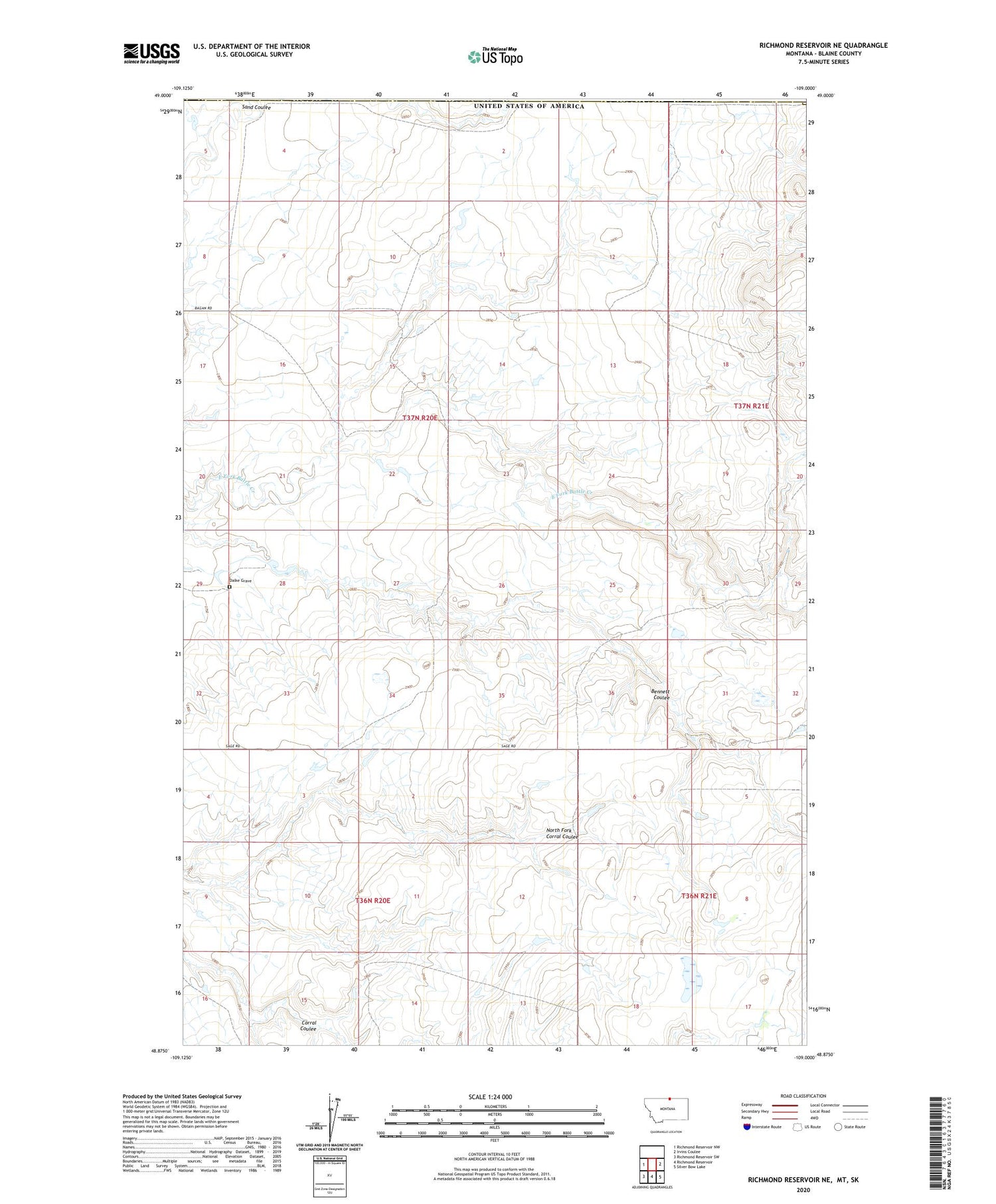Richmond Reservoir NE Montana US Topo Map Image