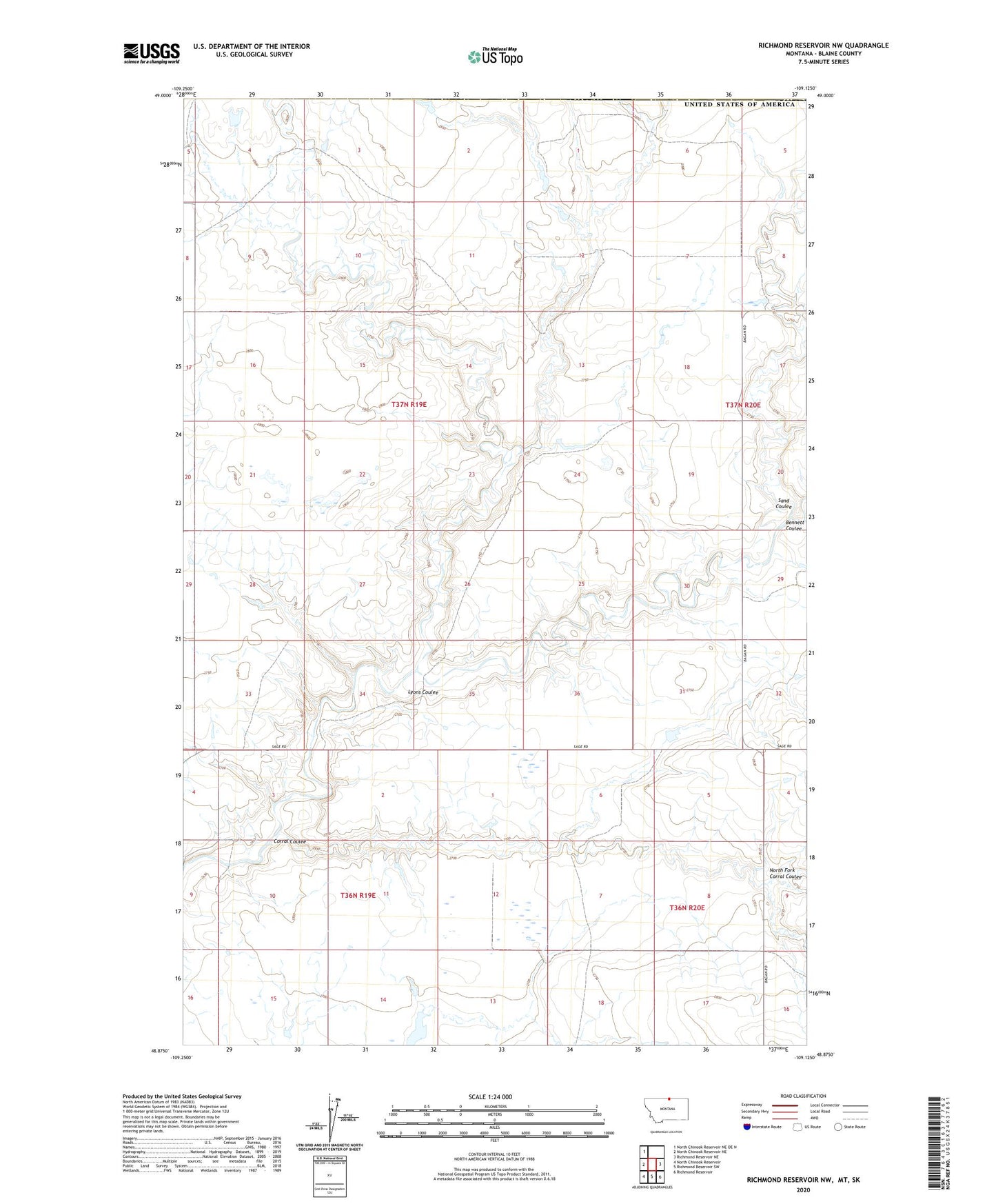 Richmond Reservoir NW Montana US Topo Map Image