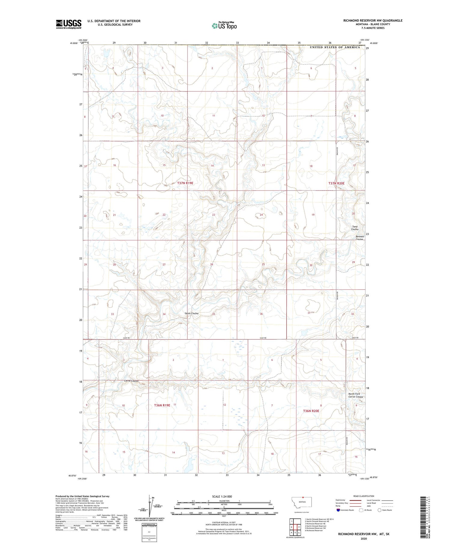 Richmond Reservoir NW Montana US Topo Map Image