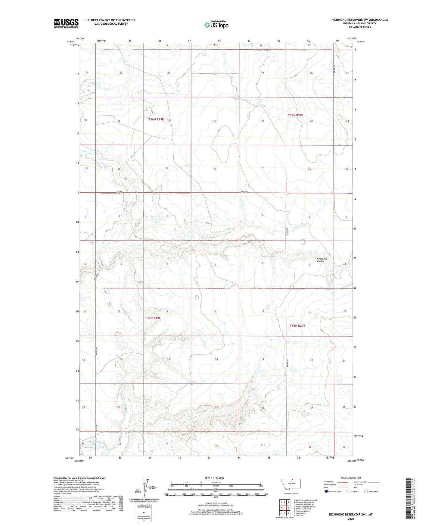 Richmond Reservoir SW Montana US Topo Map Image
