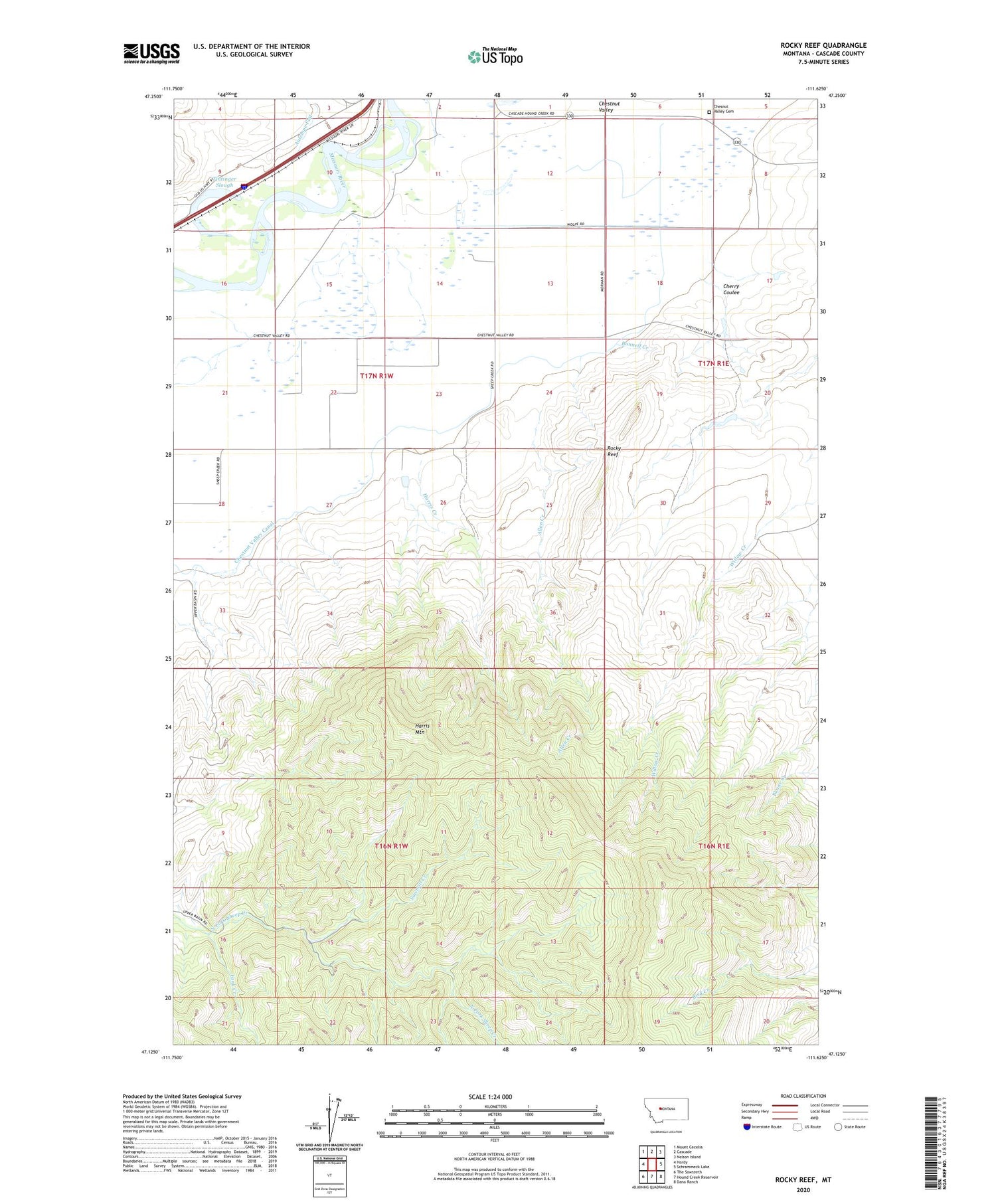 Rocky Reef Montana US Topo Map Image
