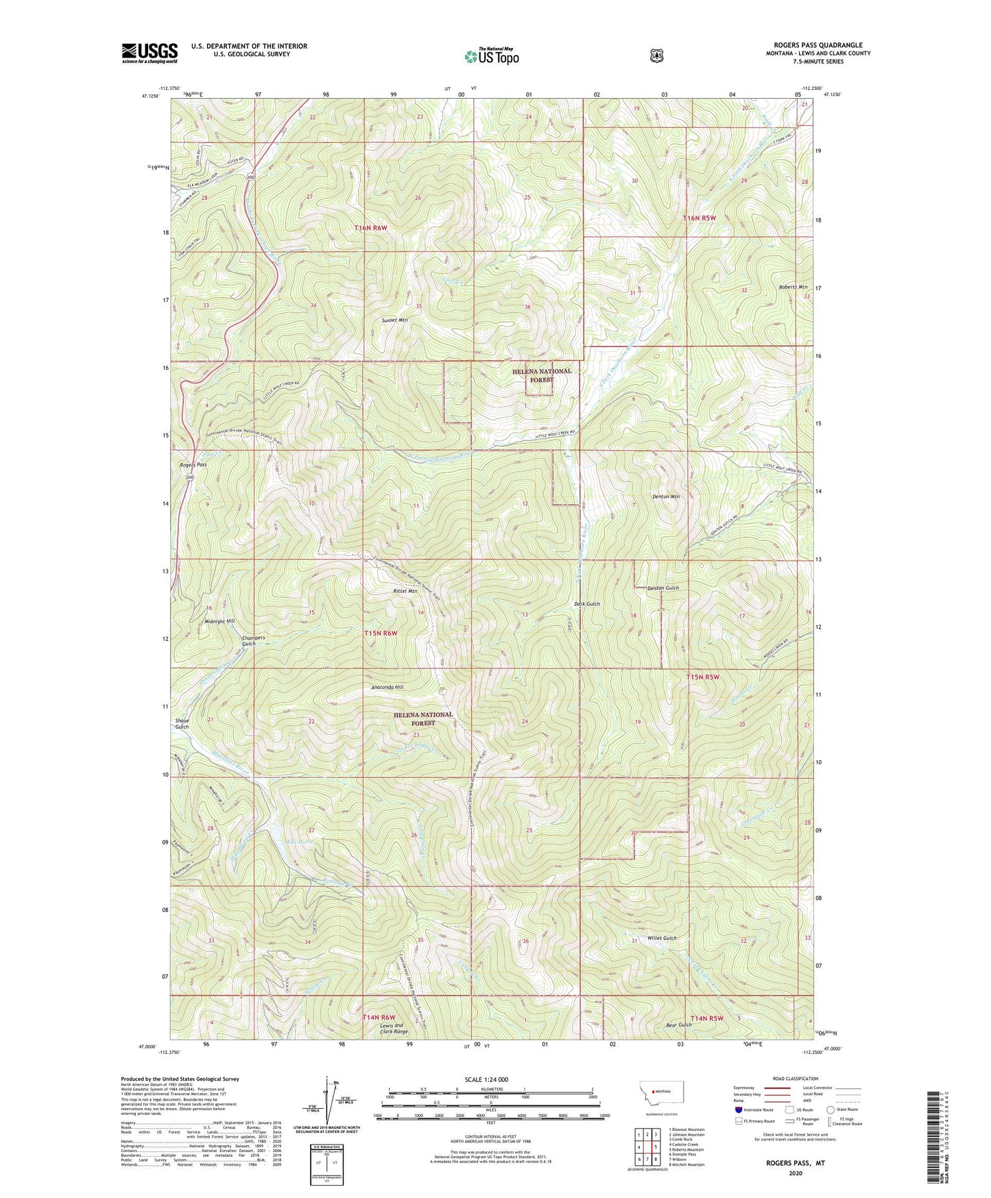 Rogers Pass Montana US Topo Map Image