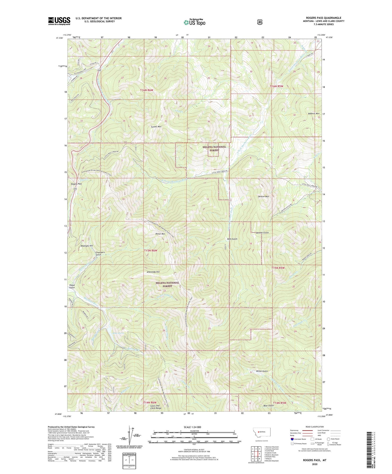 Rogers Pass Montana US Topo Map Image