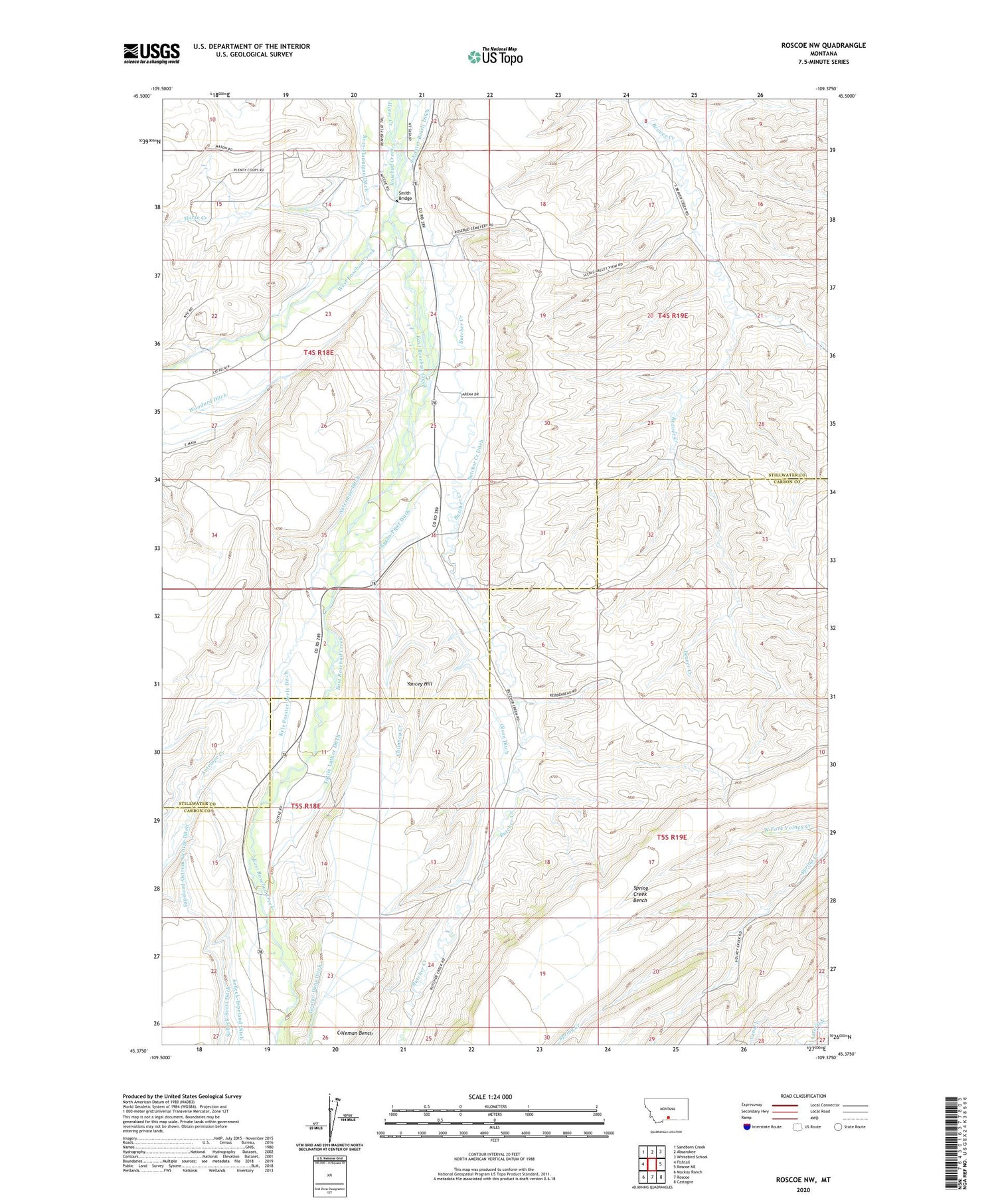 Roscoe NW Montana US Topo Map Image