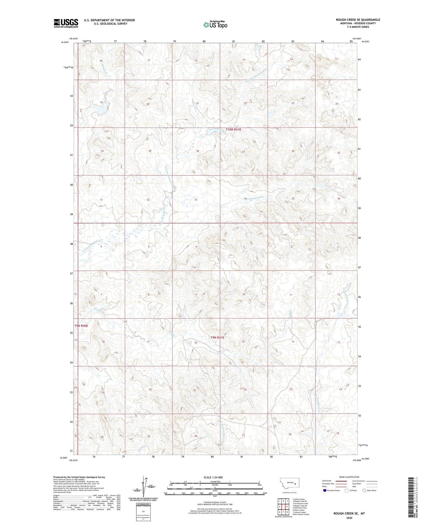 Rough Creek SE Montana US Topo Map Image