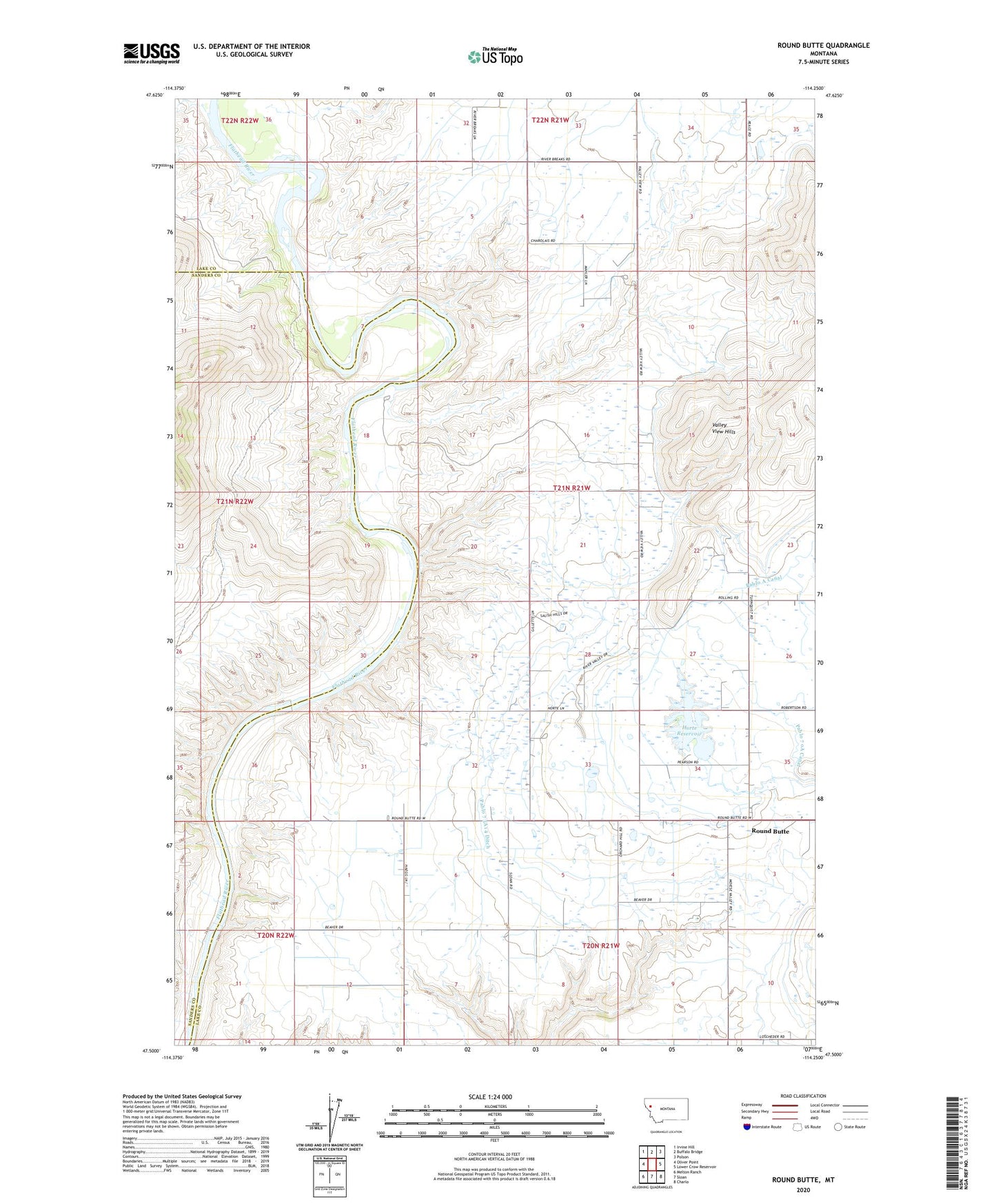 Round Butte Montana US Topo Map Image